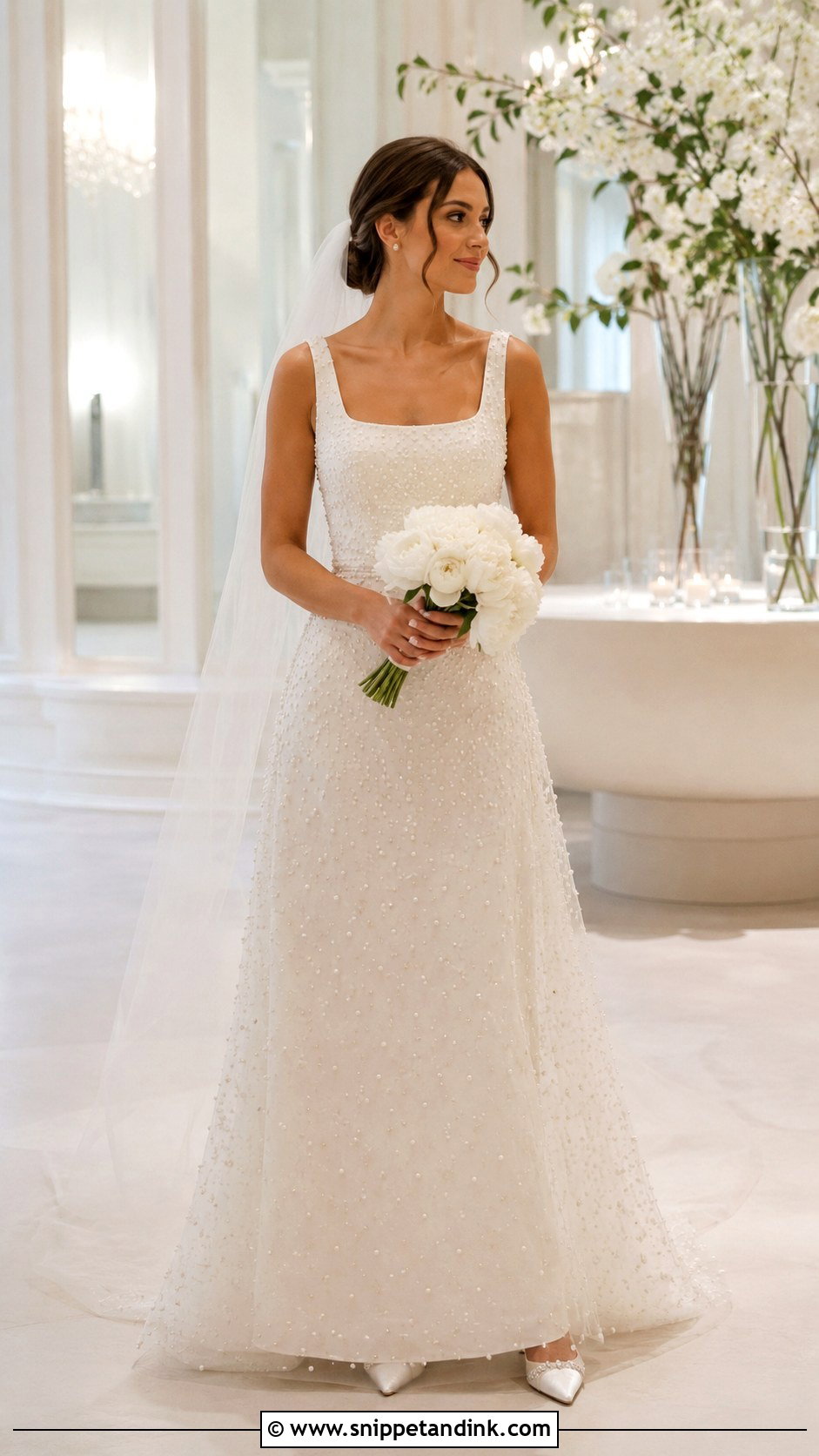Pearl Embellished Wedding Gown - Snippet and Ink - 20 Brides Gown Ideas