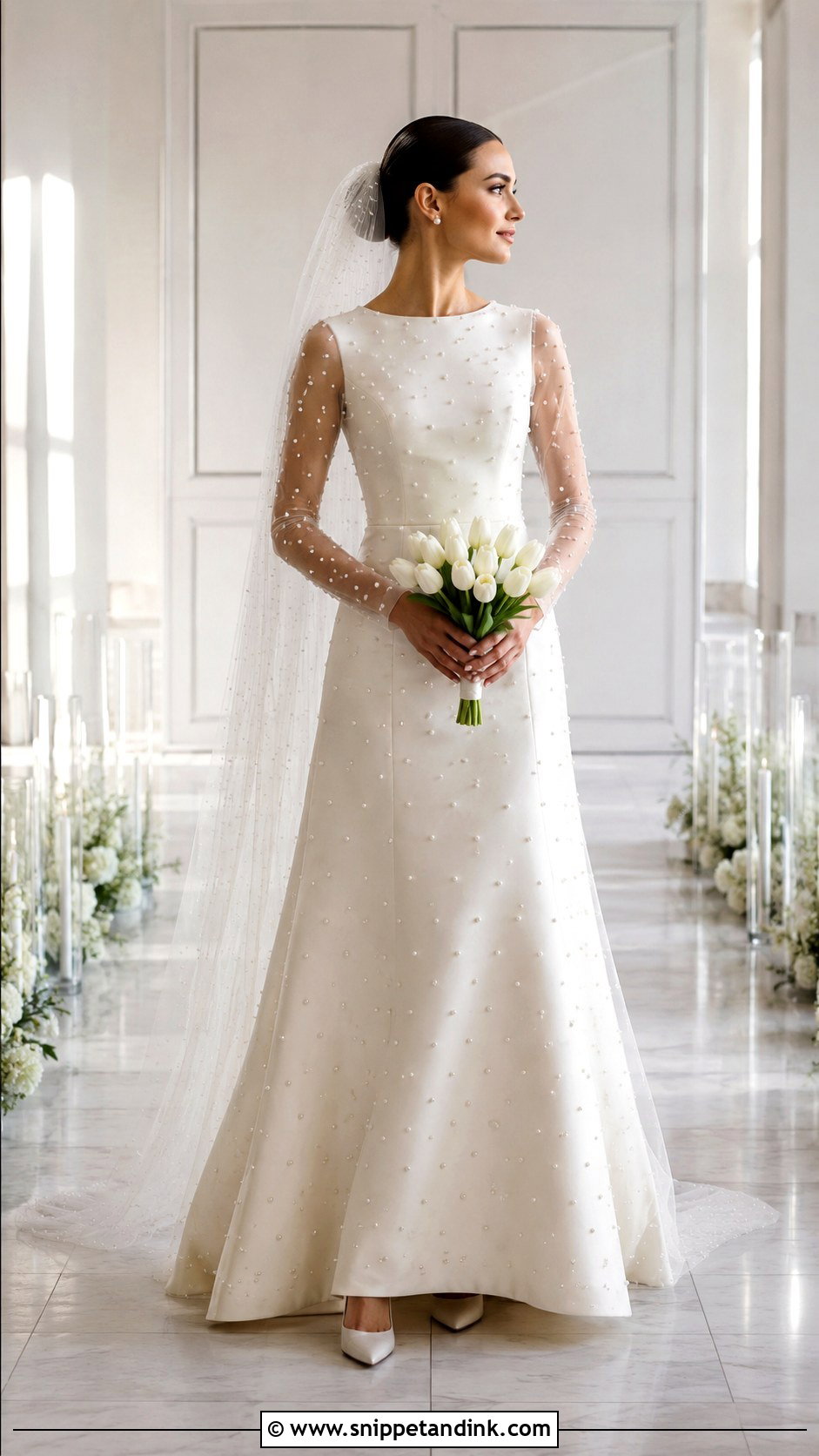 Pearl Embellished Wedding Gown - Snippet and Ink - 20 Modern Wedding Gown Ideas