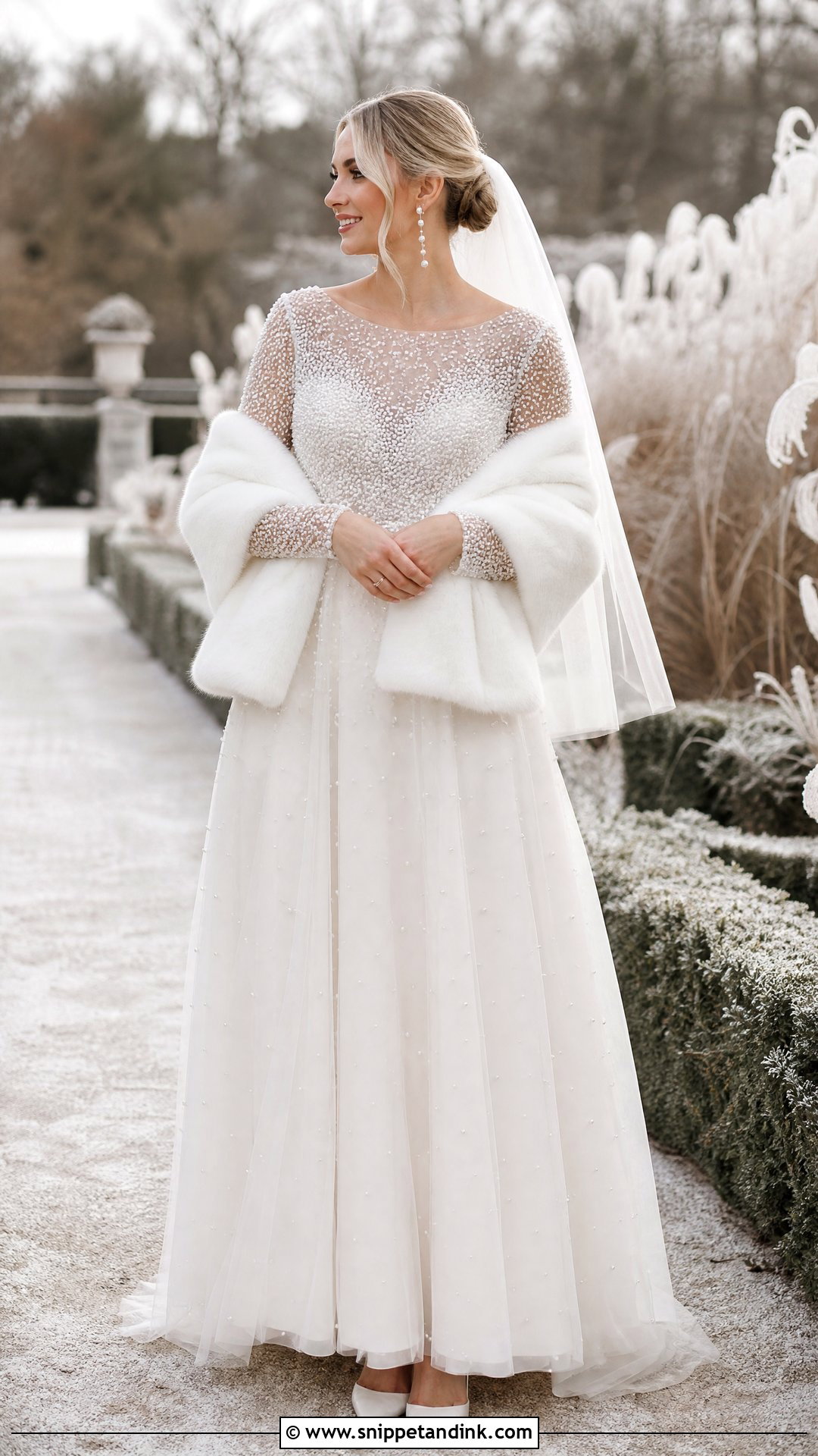 Pearl Embellished Wedding Gown - Snippet and Ink - 20 Winter Wonderland Wedding Dress Ideas
