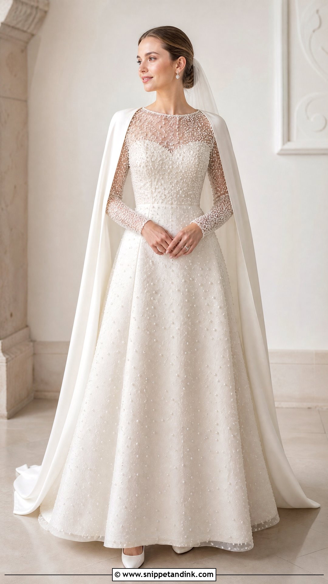 Pearl Embellished Winter Wedding Gown - Snippet and Ink - 25 Winter Wedding Gowns