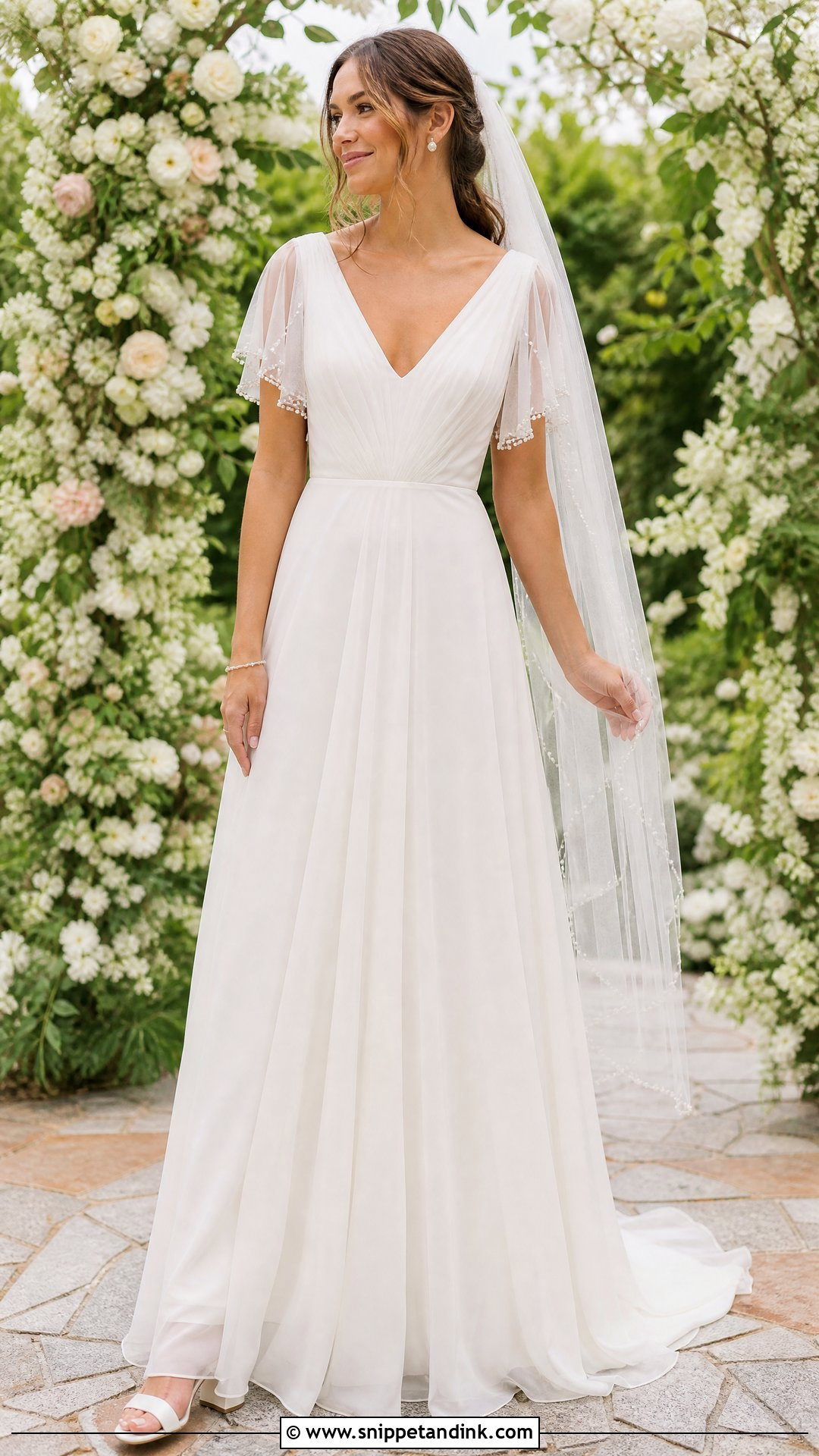 Pearl Flutter Sleeve Wedding Dress - Snippet and Ink - 20 Pearl Sleeve Wedding Dress Ideas