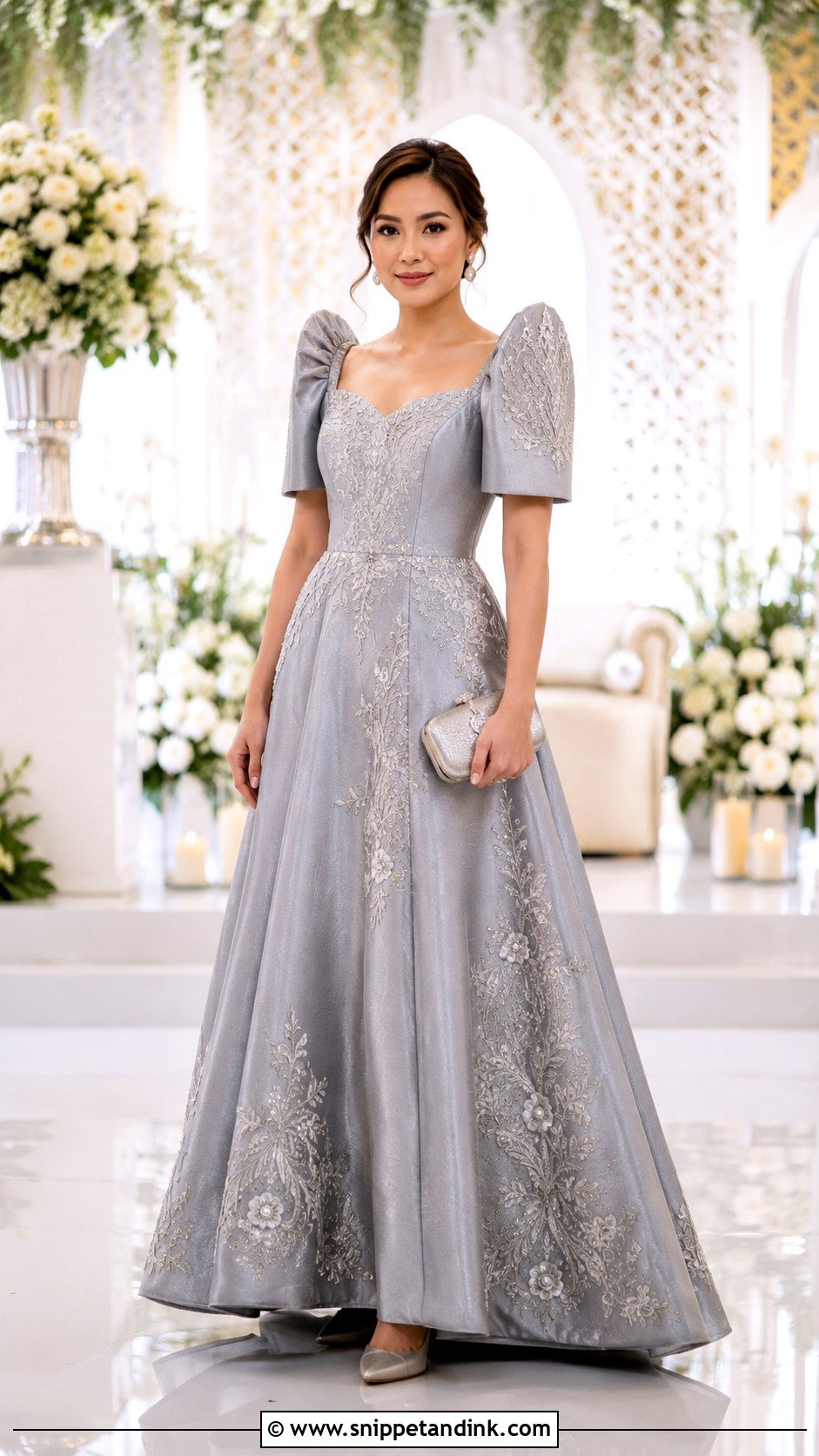 Pearl Gray Filipiniana Gown - Snippet and Ink - 20 Gray Gown for Principal Sponsors Ideas