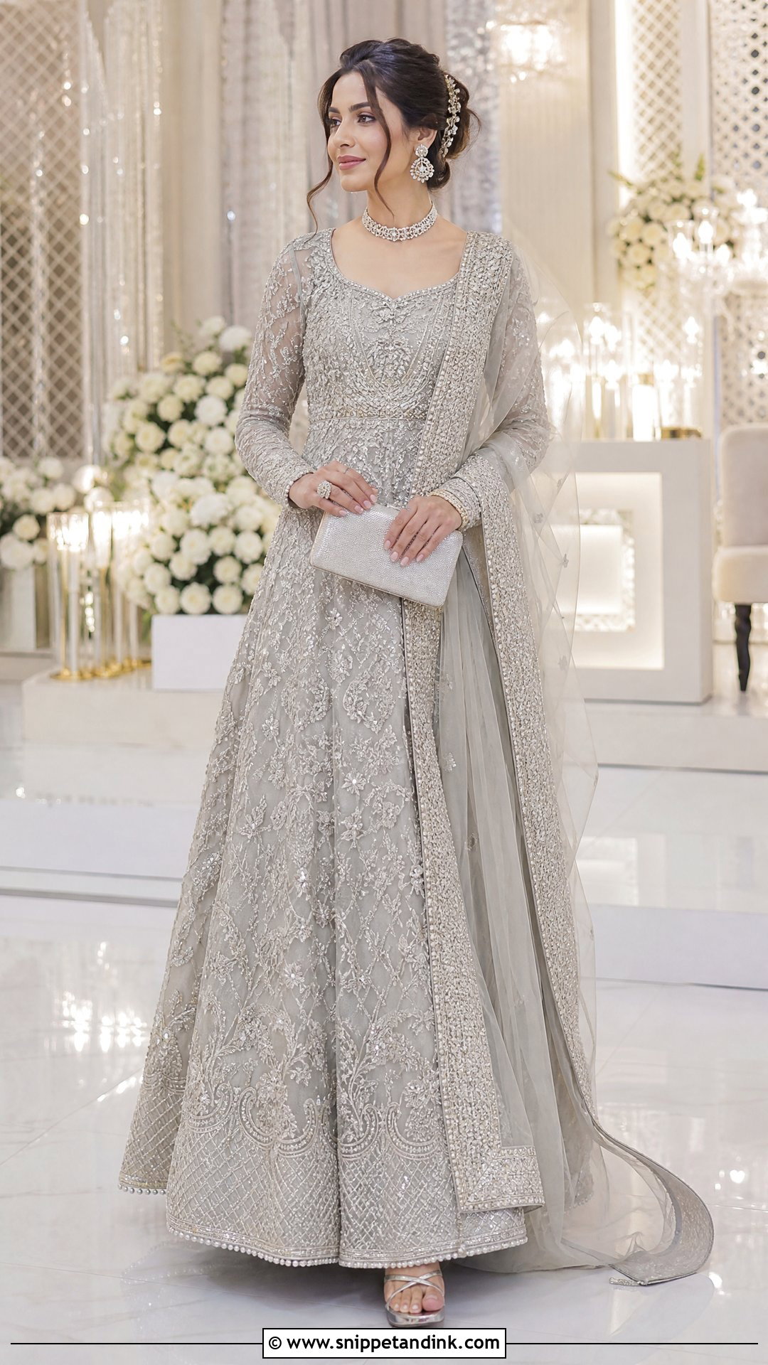 Pearl Gray Walima Dress - Snippet and Ink - 20 Walima Dress Colours