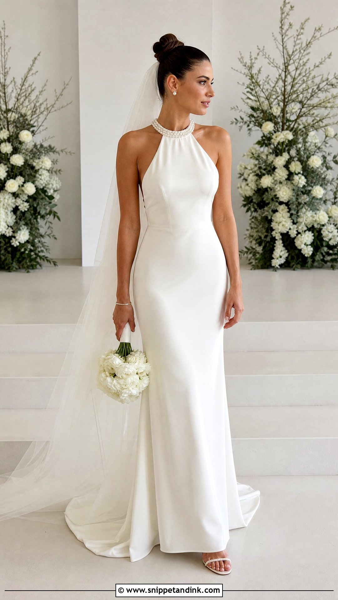 Pearl Halter Wedding Dress - Snippet and Ink - 20 Pearl Detail Wedding Dress Ideas