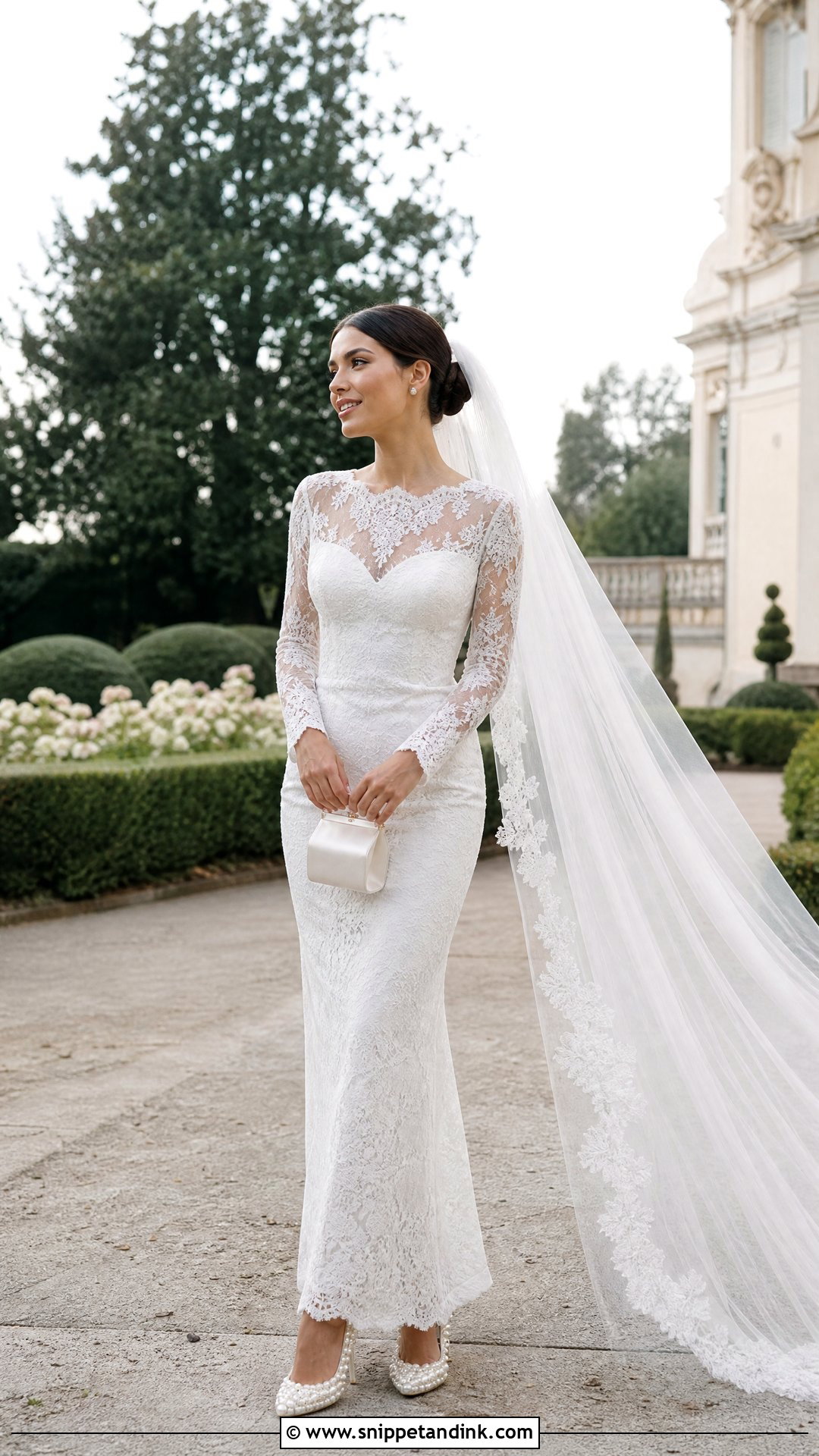Pearl High Heels With Lace Wedding Dress - Snippet and Ink - 20 Wedding High Heels Brides Ideas