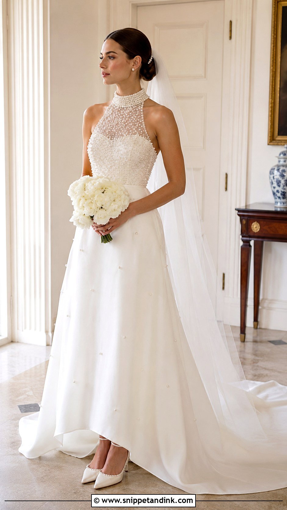 Pearl High Neck Halter Wedding Dress - Snippet and Ink - 20 High Neck Halter Wedding Dress Ideas