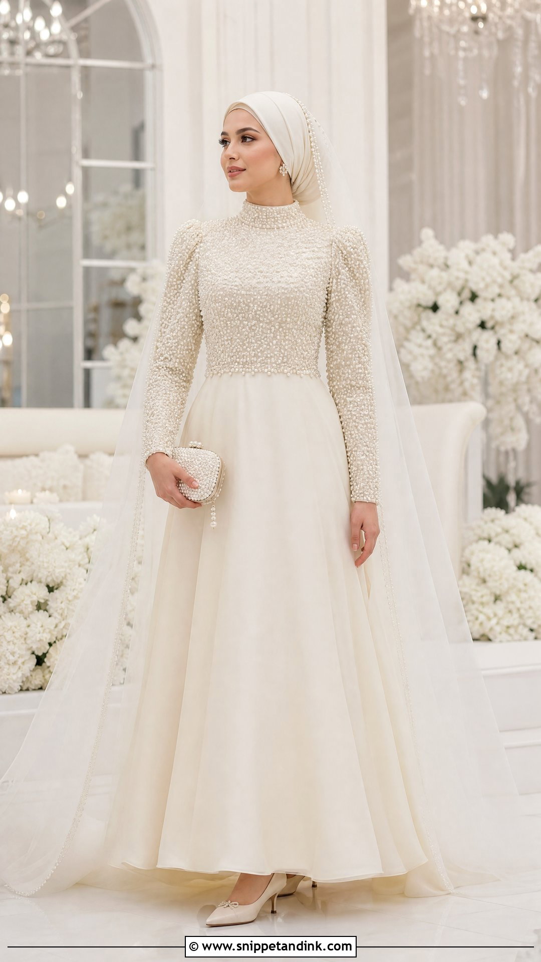 Pearl High Neck Hijabi Wedding Gown - Snippet and Ink - 20 Hijabi Wedding Dress Gowns