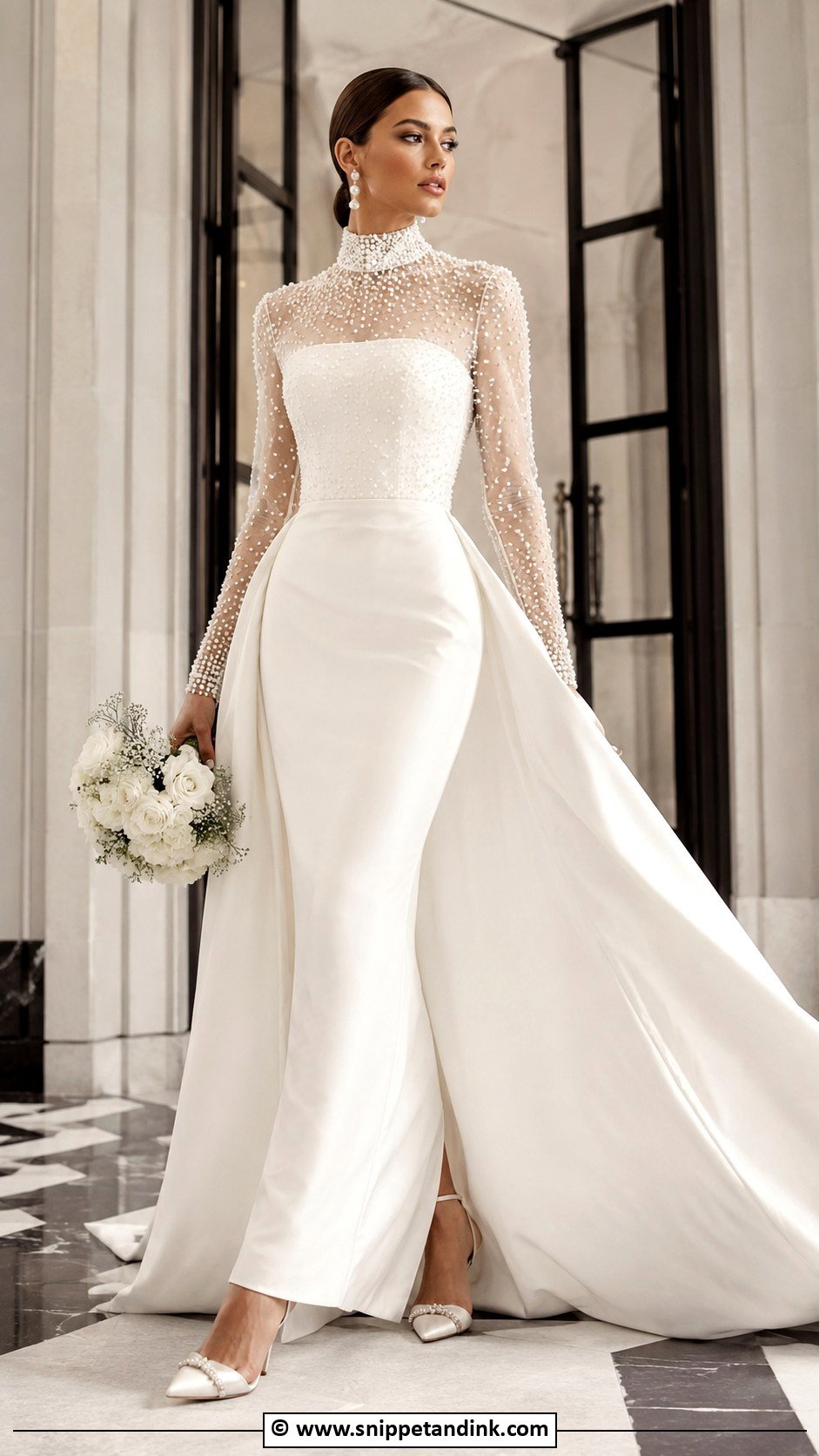 Pearl High Neck Wedding Dress - Snippet and Ink - 35 Pearl Wedding Dress Ideas