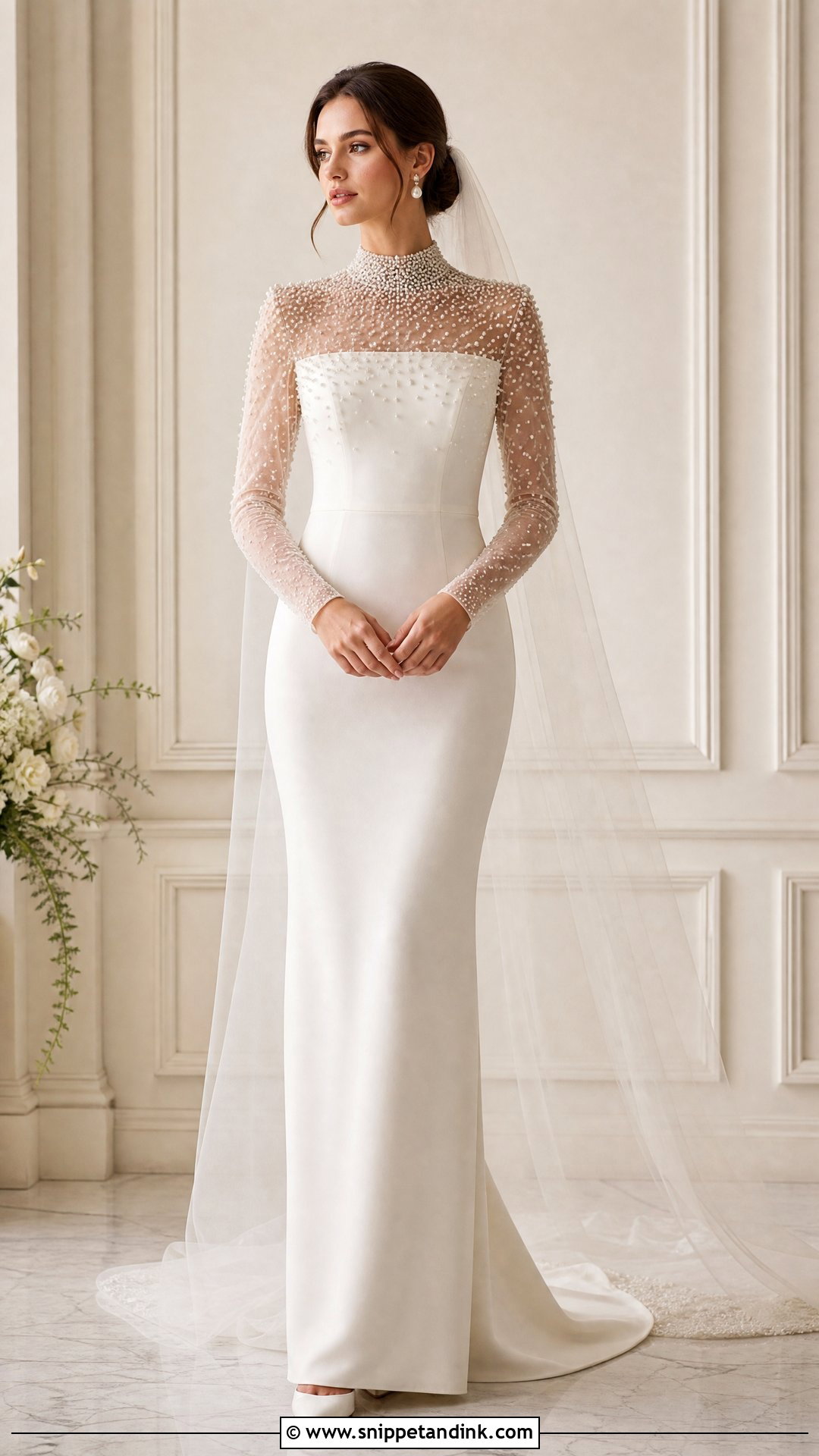 Pearl High Neck Wedding Dress - Snippet and Ink - 25 Wedding Dress Pearls Ideas
