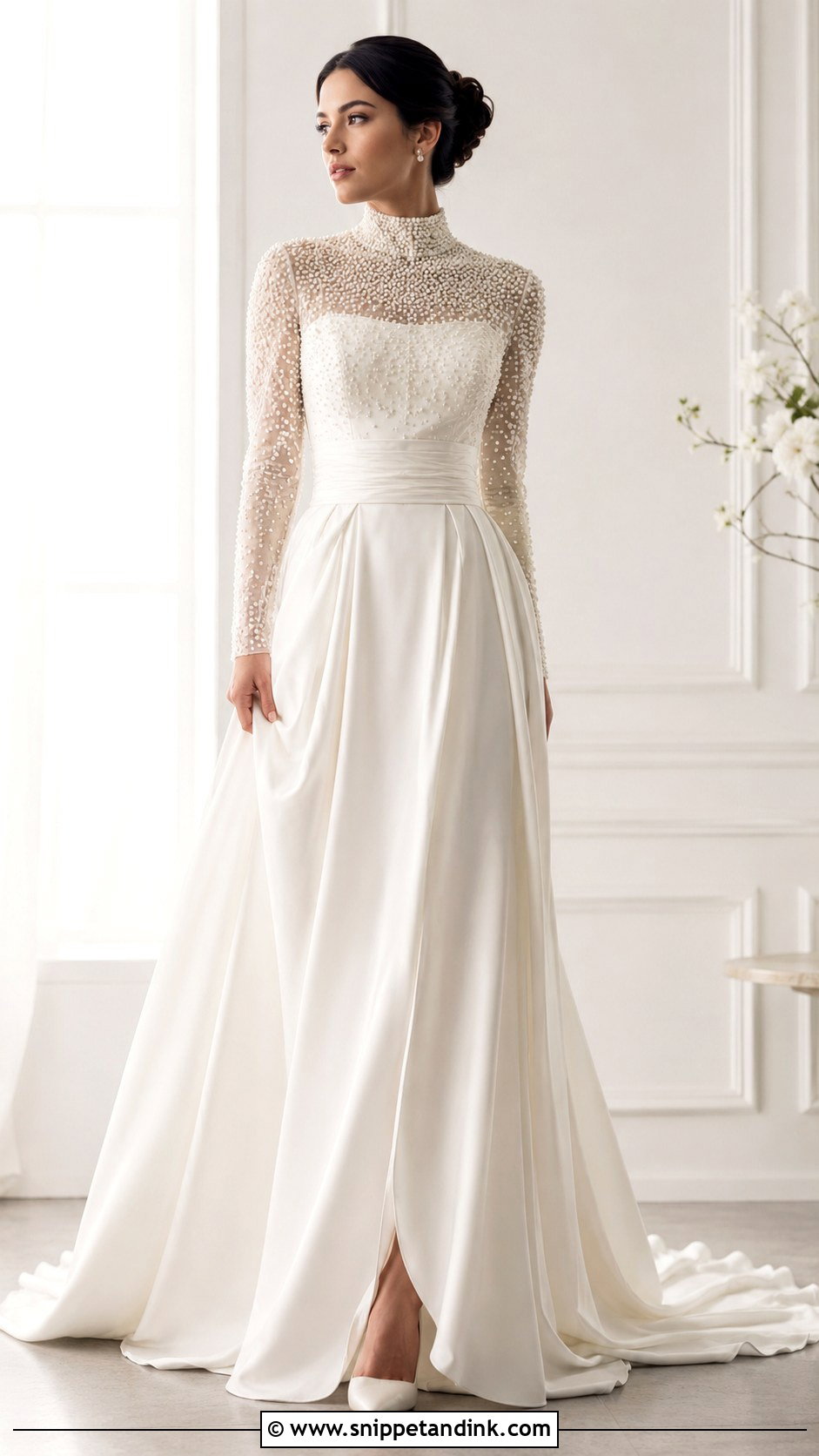 Pearl High Neck Wedding Dress - Snippet and Ink - 25 Wedding Dresses with Pearls