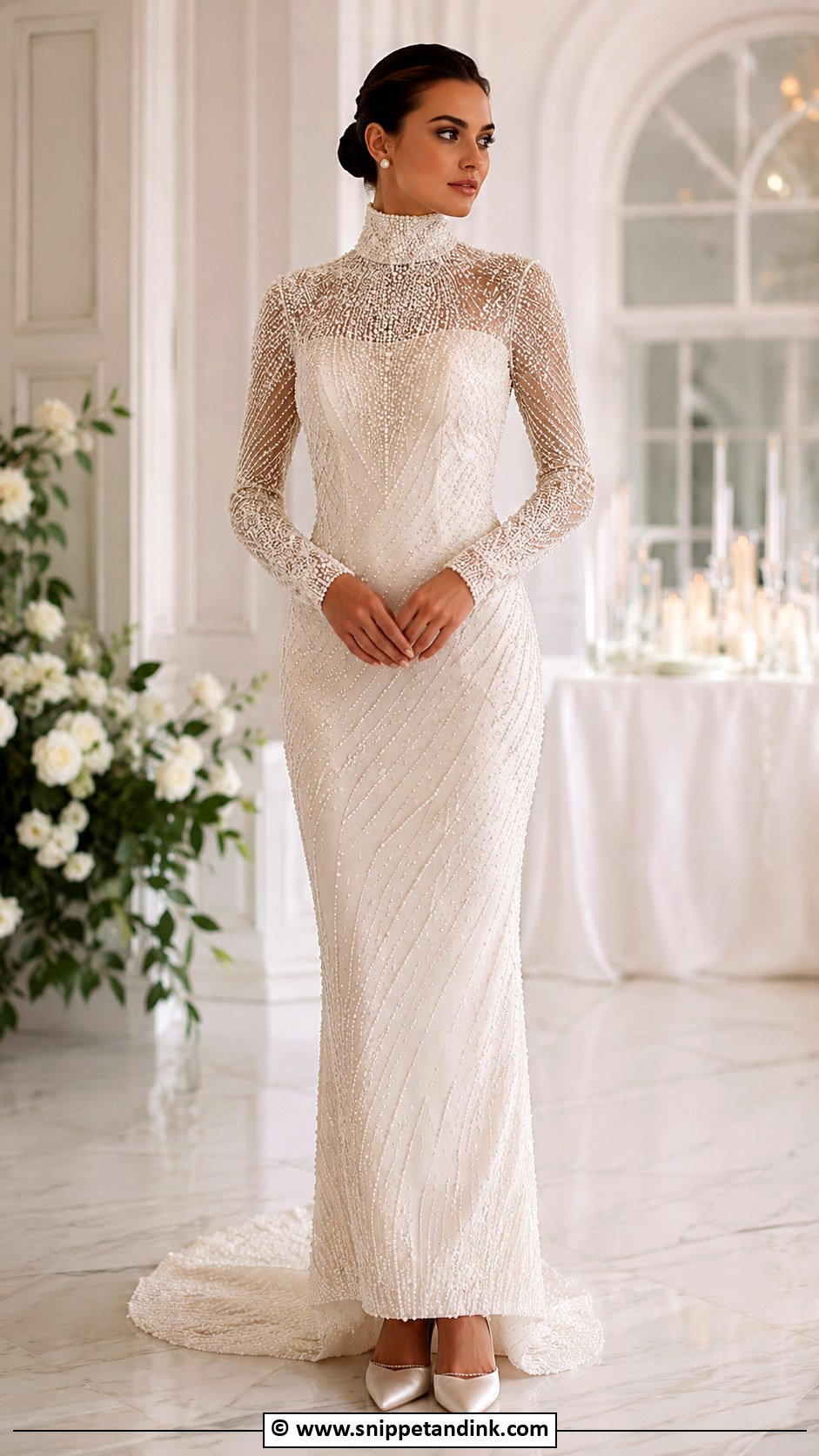 Pearl High Neck Wedding Dress - Snippet and Ink - 25 Wedding Dress with Pearls Ideas