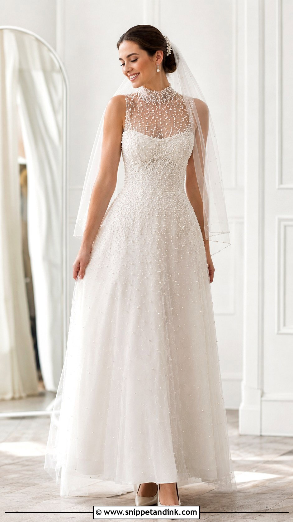 Pearl High Neck Wedding Gown - Snippet and Ink - 20 High Neck Wedding Gown Ideas