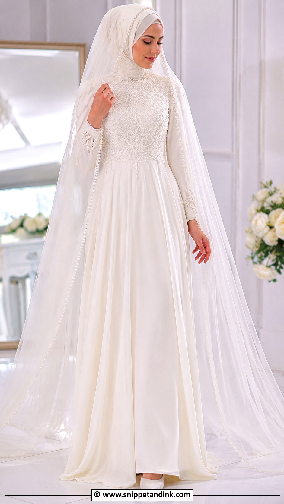 Pearl Hijab Arabic Muslim Wedding Dress - Snippet and Ink - 25 Arabic Muslim Wedding Dress Ideas