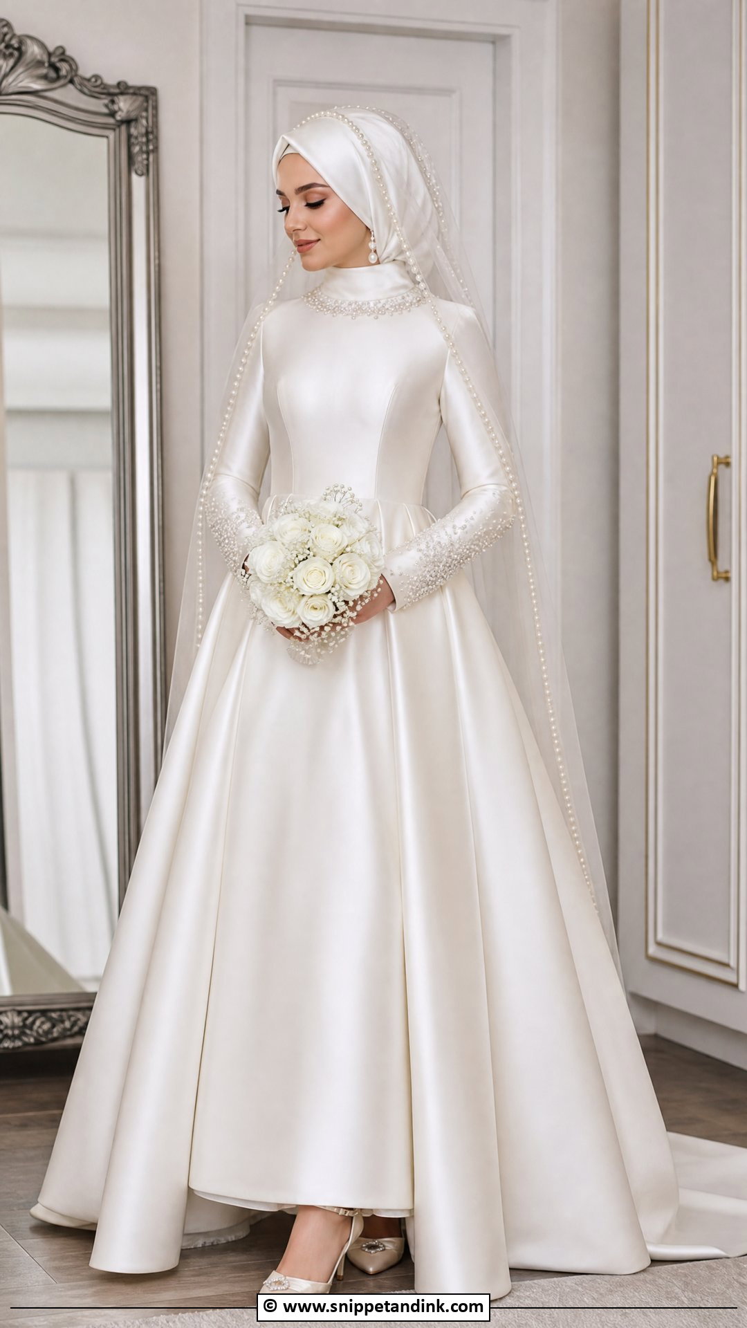 Pearl Hijab Bride Look - Snippet and Ink - 35 Hijab Bride Ideas