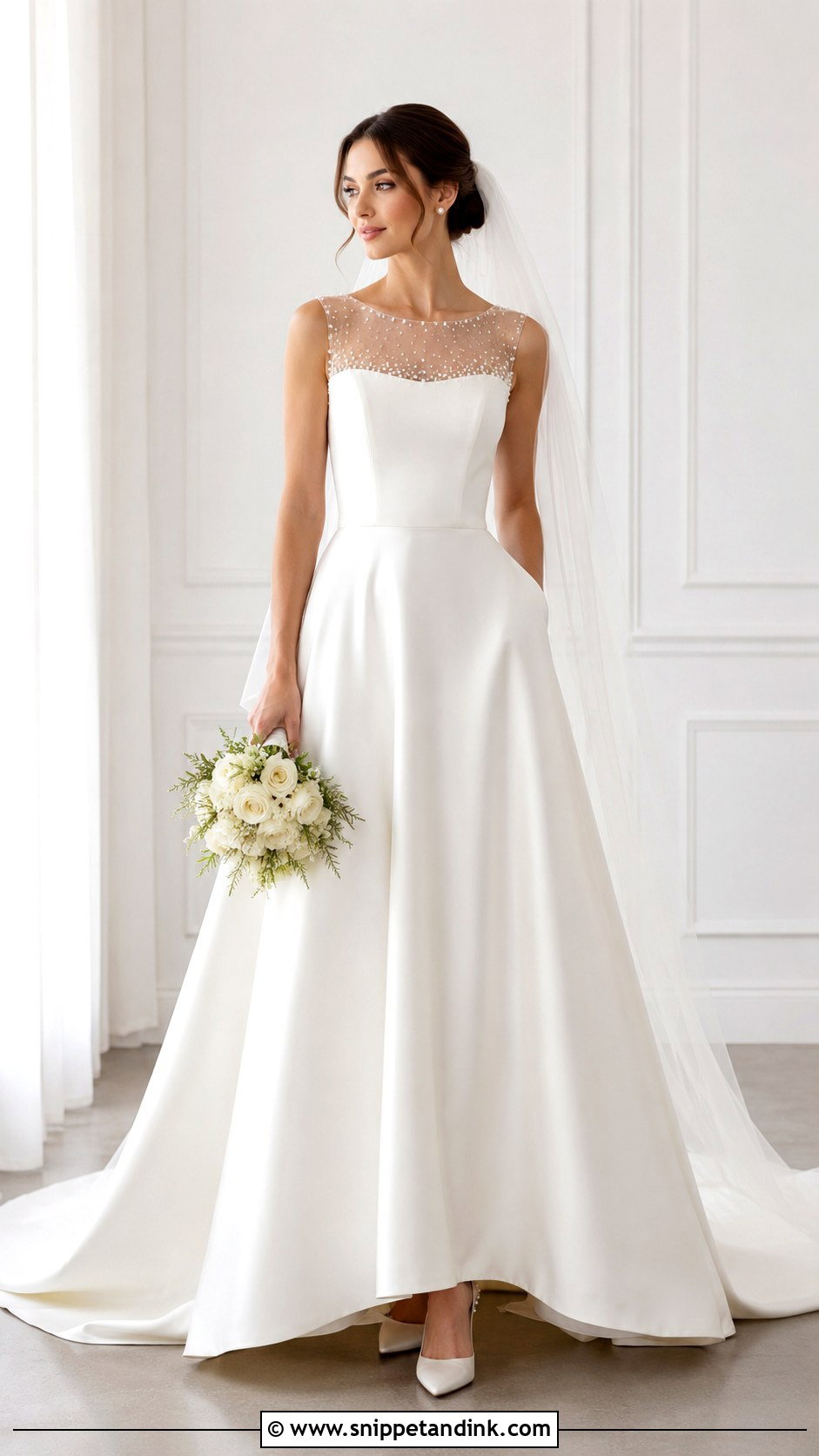 Pearl Illusion Neckline Wedding Dress - Snippet and Ink - 25 Illusion Neckline Wedding Dress Ideas