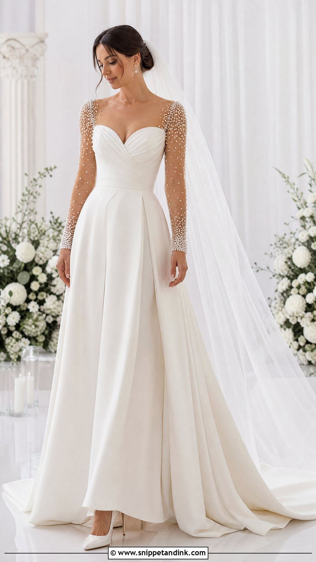 Pearl Illusion Sleeve Wedding Dress - Snippet and Ink - 20 Pearl Sleeve Wedding Dress Ideas