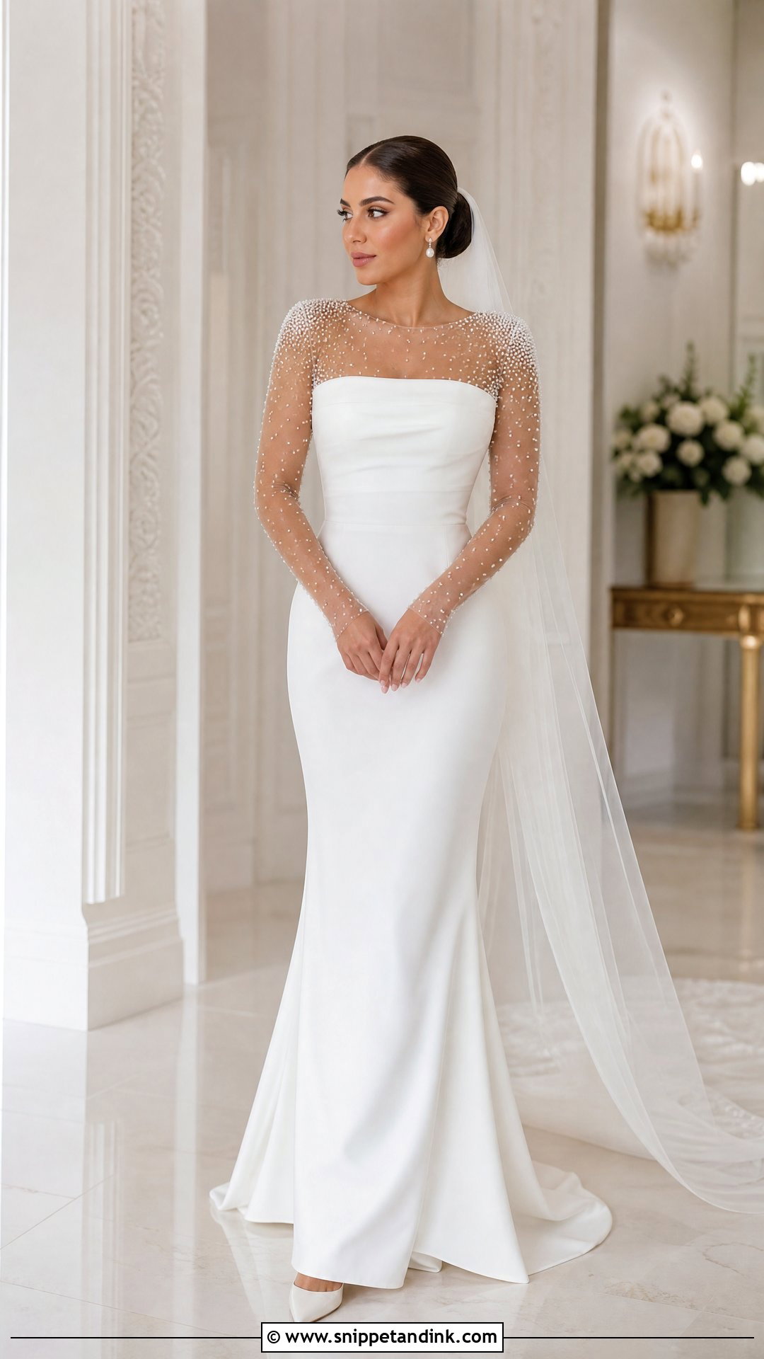Pearl Illusion Sleeve Wedding Dress - Snippet and Ink - 20 Illusion Sleeve Wedding Dress Ideas