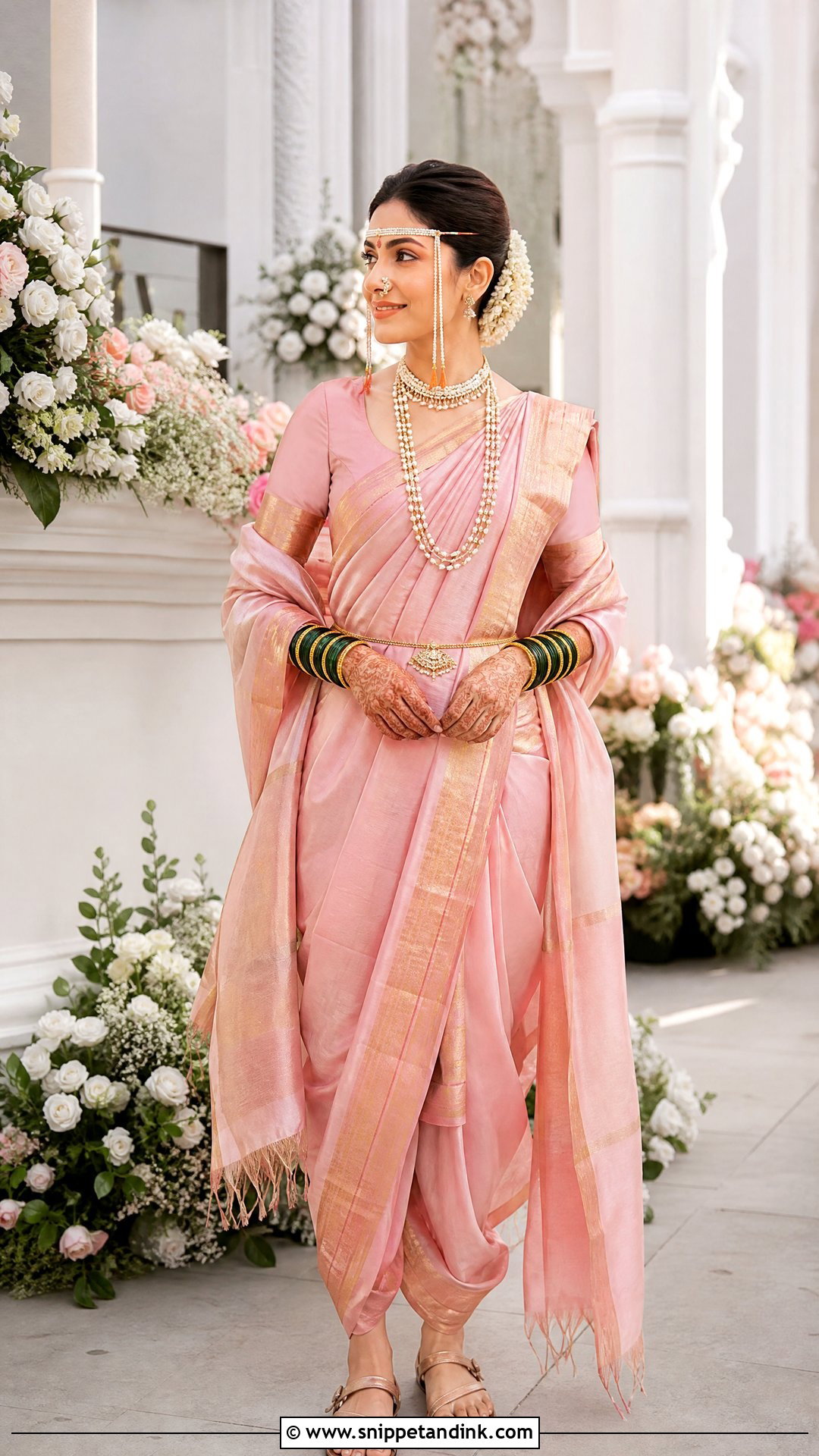 Pearl Jewelry Nauvari Bride Look - Snippet and Ink - 20 Nauvari Bride Look Ideas
