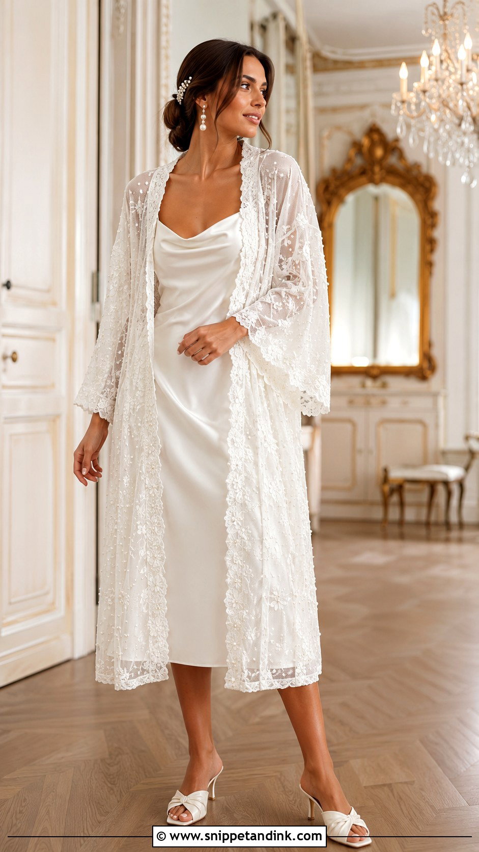 Pearl Lace Bridal Robe With Satin Slip Dress - Snippet and Ink - 20 Lace Bridal Robe Ideas