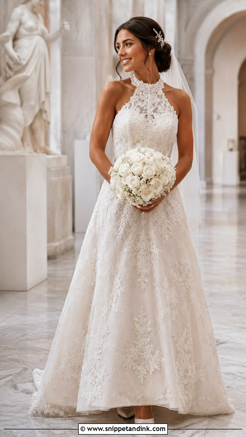 Pearl Lace Halter Wedding Dress - Snippet and Ink - 20 Lace Halter Wedding Dress Ideas