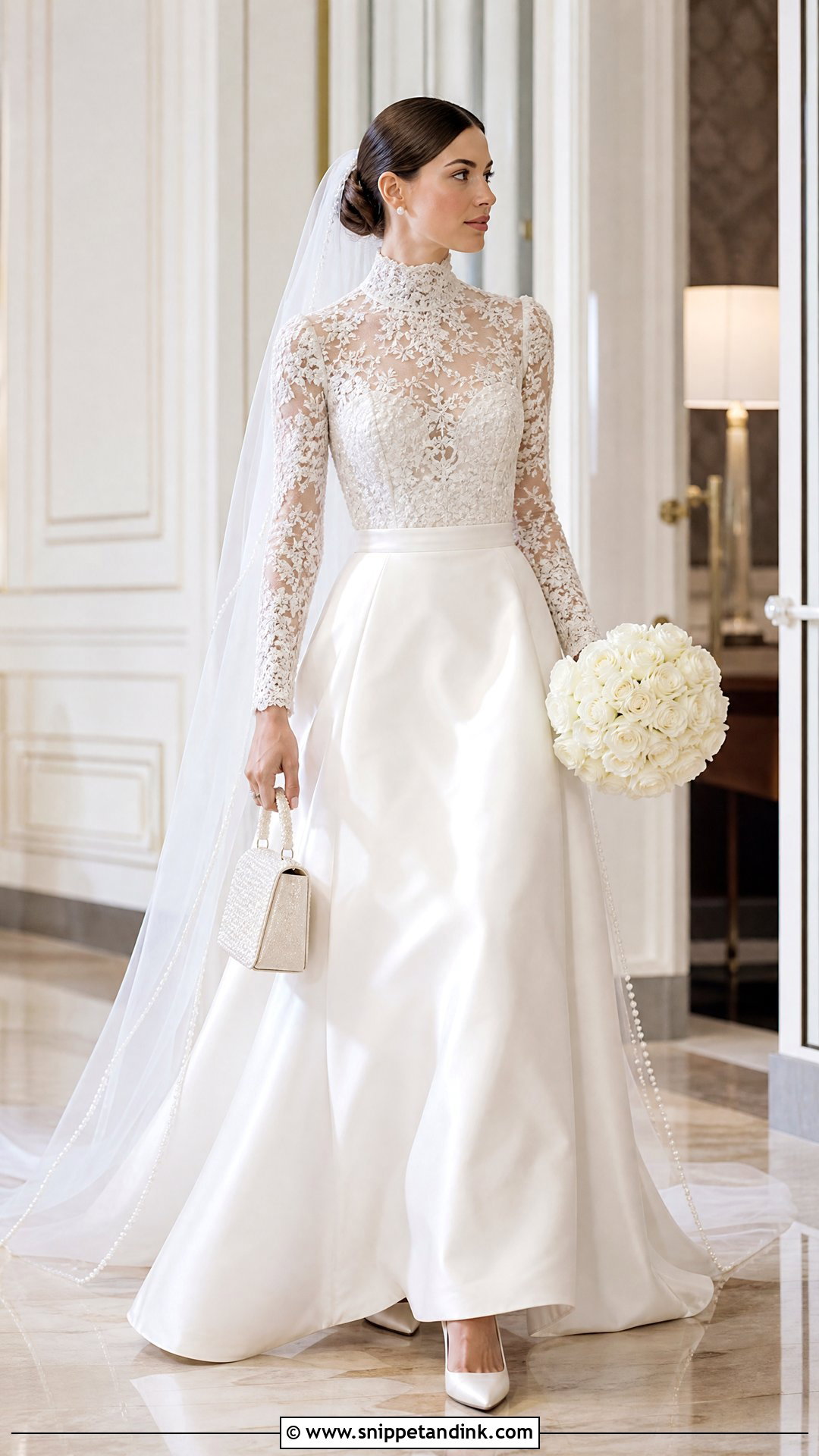 Pearl Lace Turtleneck Wedding Dress - Snippet and Ink - 20 Lace Turtleneck Wedding Dress Ideas