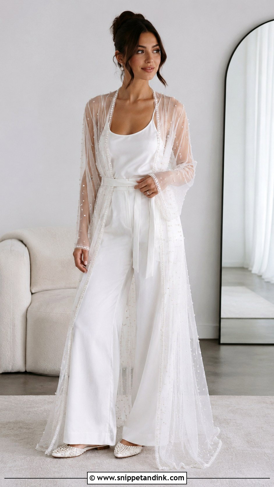 Pearl Long Bridal Robe Outfit - Snippet and Ink - 20 Long Bridal Robe Ideas