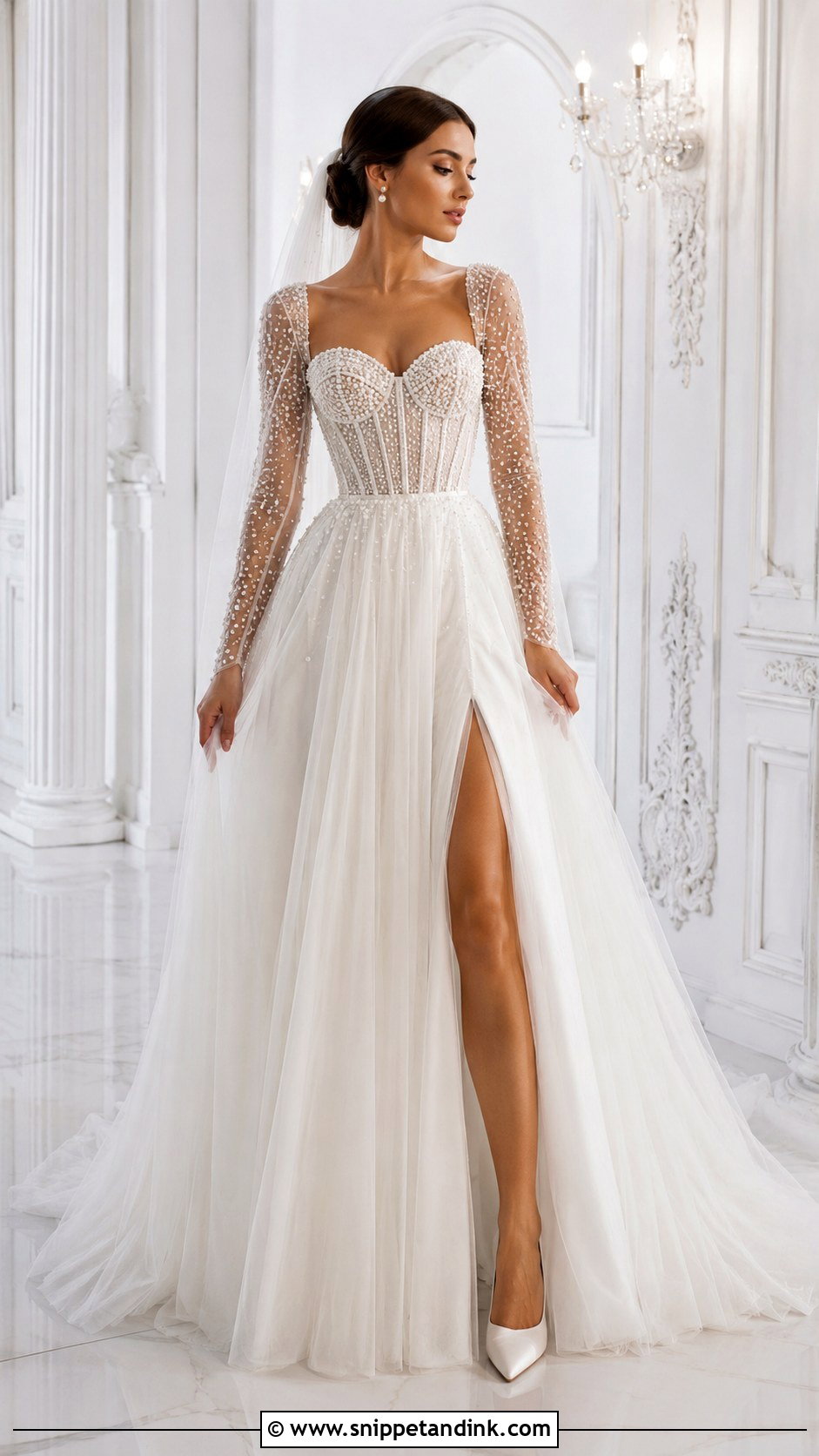 Pearl Long Sleeve Corset Wedding Dress - Snippet and Ink - 20 Long Sleeve Corset Wedding Dress Ideas
