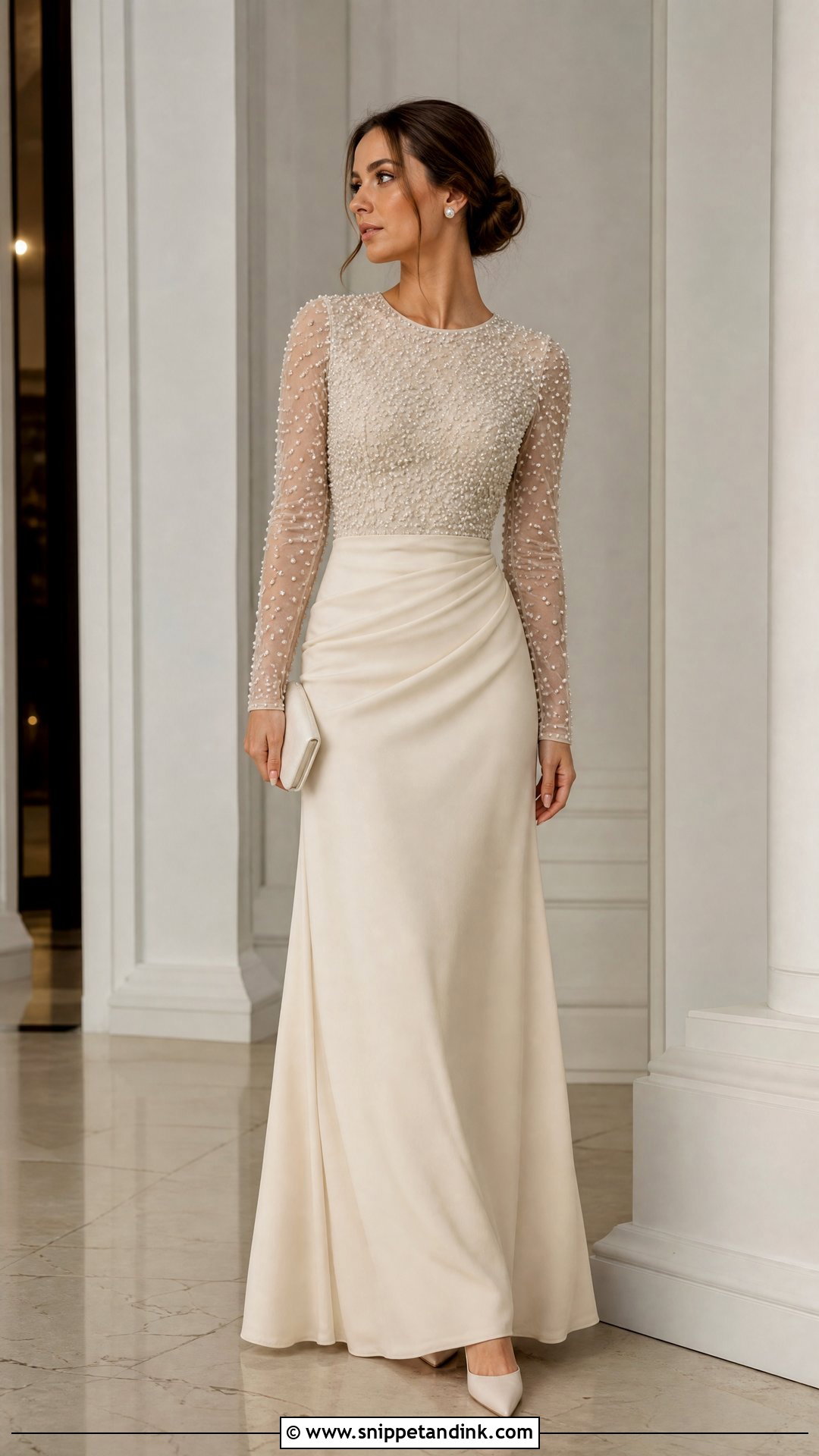 Pearl Long Sleeve Gown - Snippet and Ink - 25 Pearl Gown Ideas