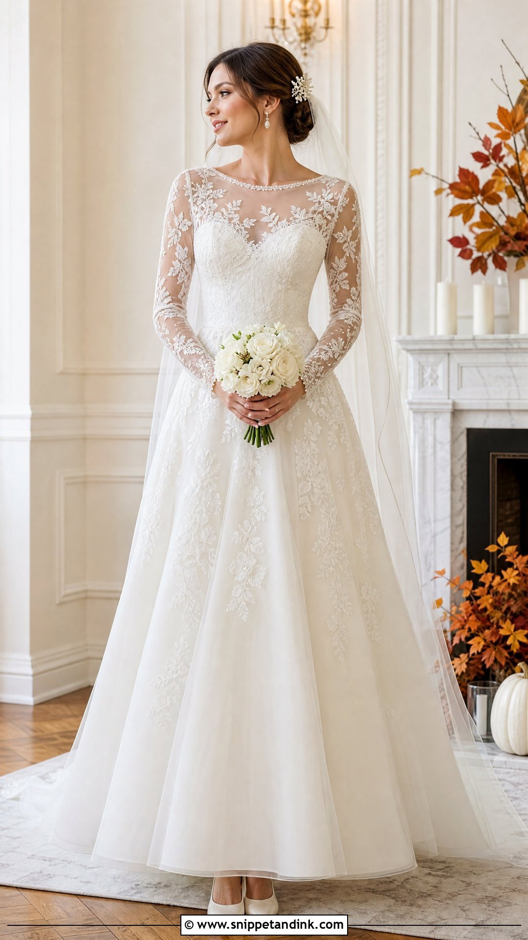 Pearl Long Sleeve Lace Wedding Dress - Snippet and Ink - 20 Pearl Detail Wedding Dress Ideas