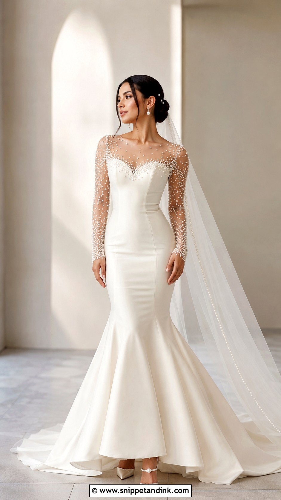 Pearl Long Sleeve Mermaid Wedding Dress - Snippet and Ink - 25 Long Sleeve Mermaid Wedding Dress Ideas