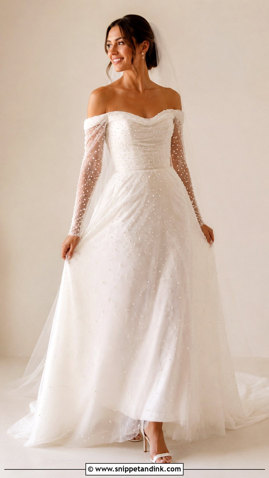 Pearl Long Sleeve Off Shoulder Wedding Dress - Snippet and Ink - 25 Long Sleeve Off Shoulder Wedding Dress Ideas