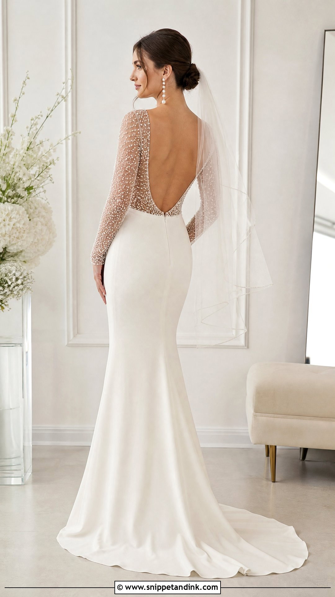 Pearl Long Sleeve Open Back Wedding Dress - Snippet and Ink - 25 Long Sleeve Open Back Wedding Dress Ideas