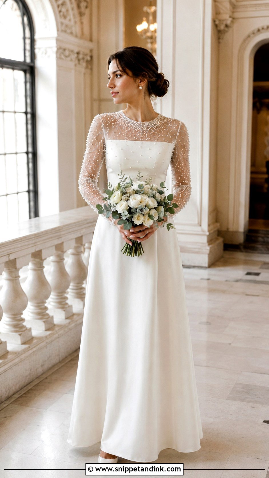 Pearl Long Sleeve Wedding Dress - Snippet and Ink - 25 Pearls Wedding Dresses