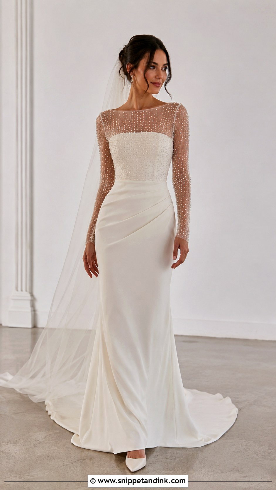 Pearl Long Sleeve Wedding Dress - Snippet and Ink - 25 Wedding Dresses with Pearls