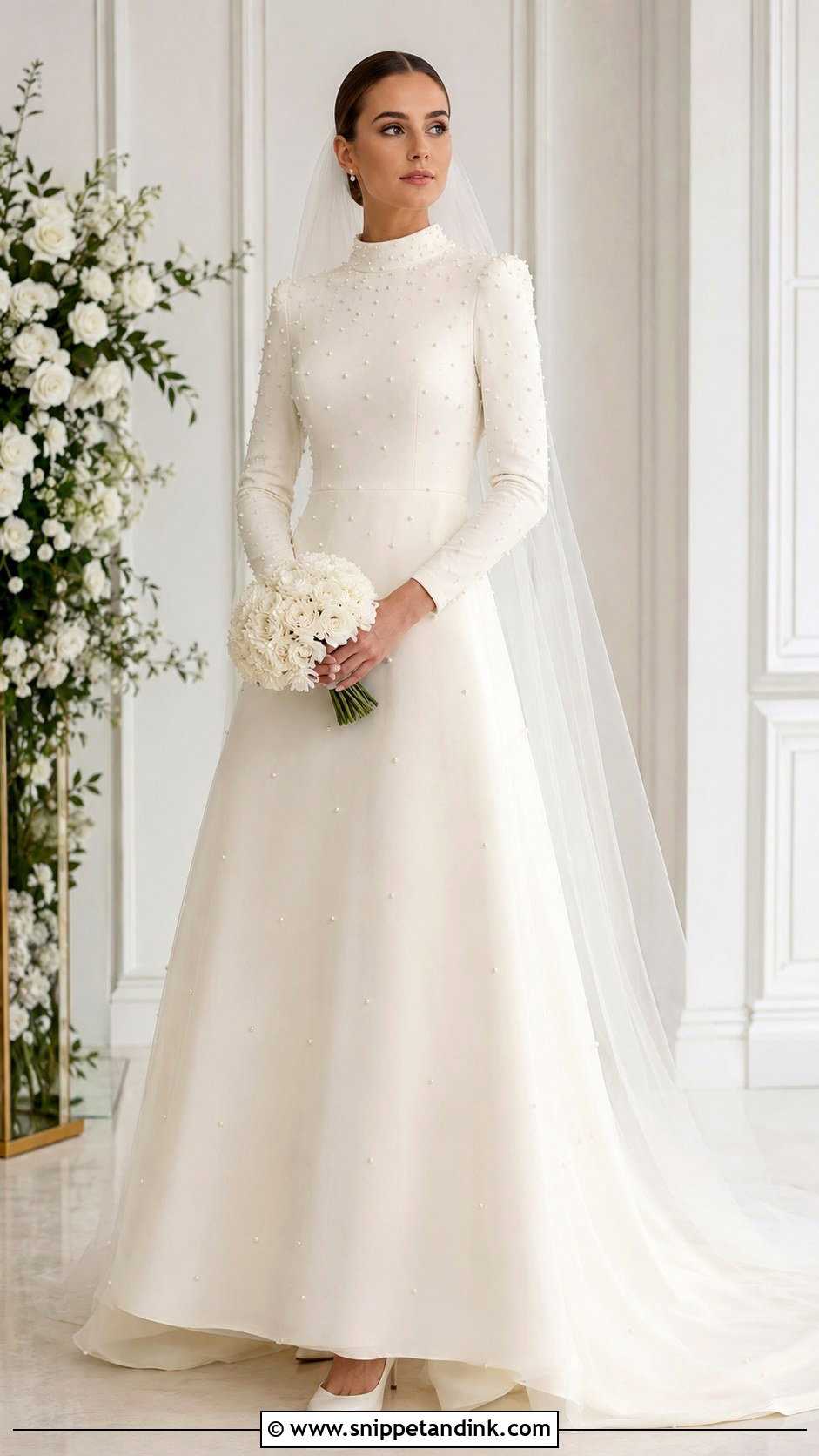 Pearl Long Sleeve Wedding Dress - Snippet and Ink - 20 Modest Long Sleeve Wedding Dresses