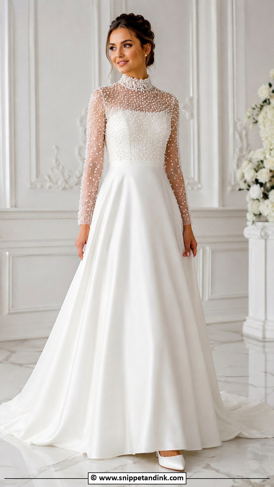 Pearl Long Sleeve Wedding Dress - Snippet and Ink - 35 Pearl Wedding Dress Ideas
