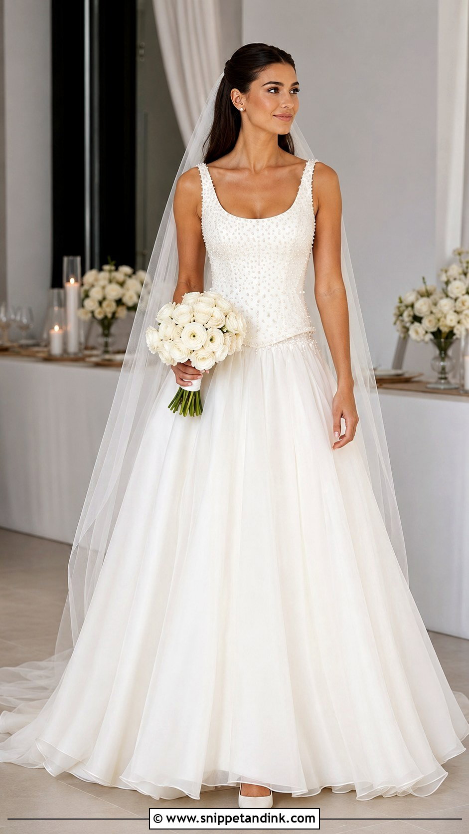 Pearl Low Waist Wedding Dress With Satin Pumps - Snippet and Ink - 20 Low Waist Wedding Dresses