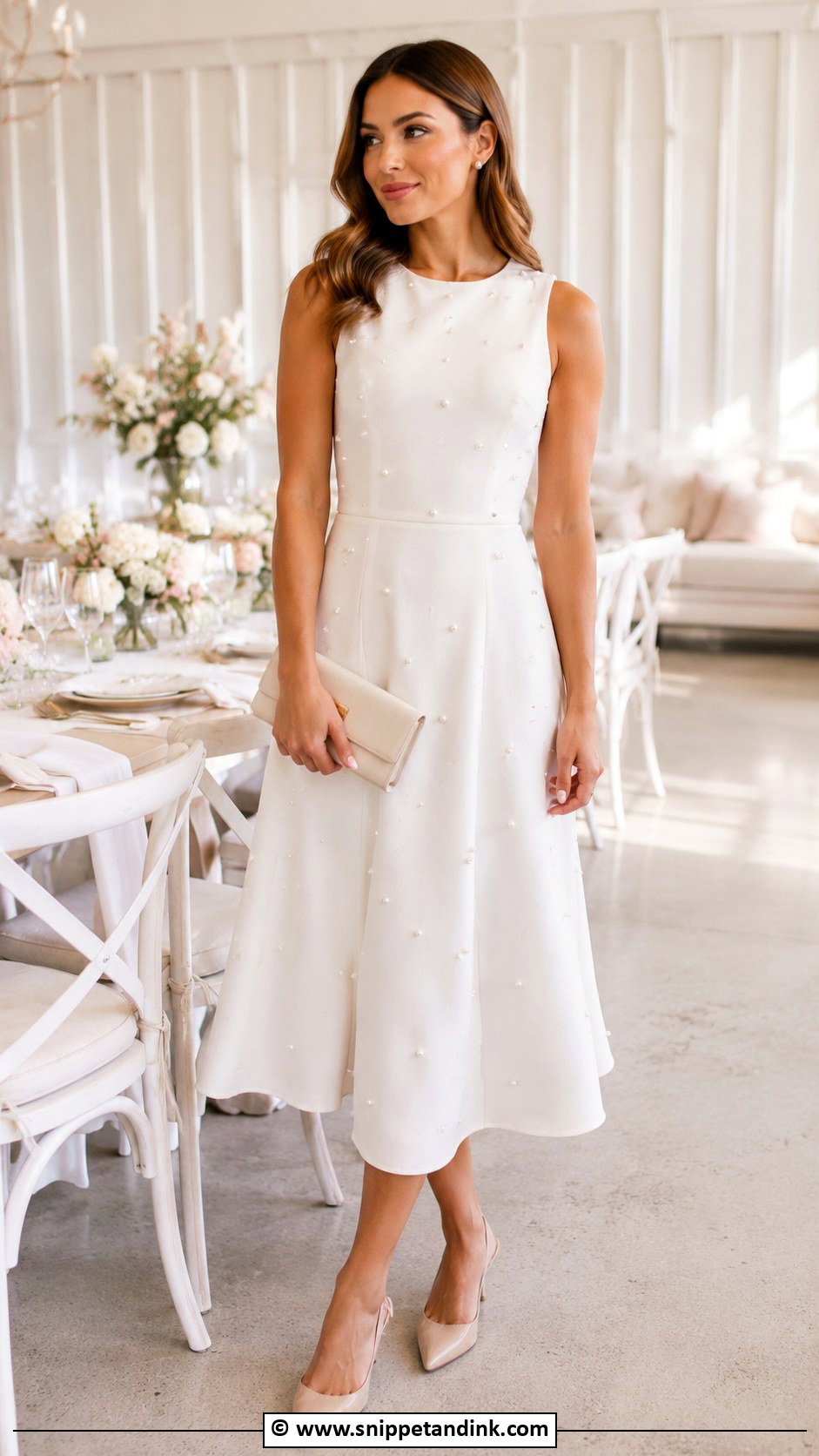 Pearl Midi Dress Outfit - Snippet and Ink - 35 Pearl Dress Ideas