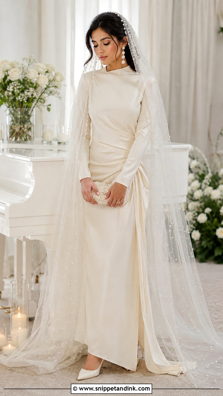 Pearl Nikah Veil With Ivory Gown - Snippet and Ink - 25 Nikah Veil Ideas