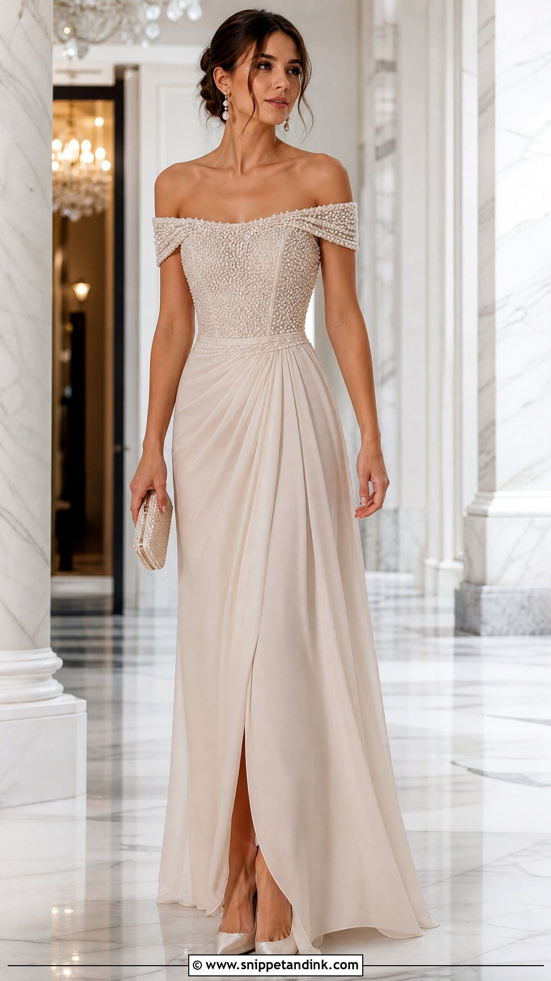 Pearl Off Shoulder Gown - Snippet and Ink - 25 Pearl Gown Ideas