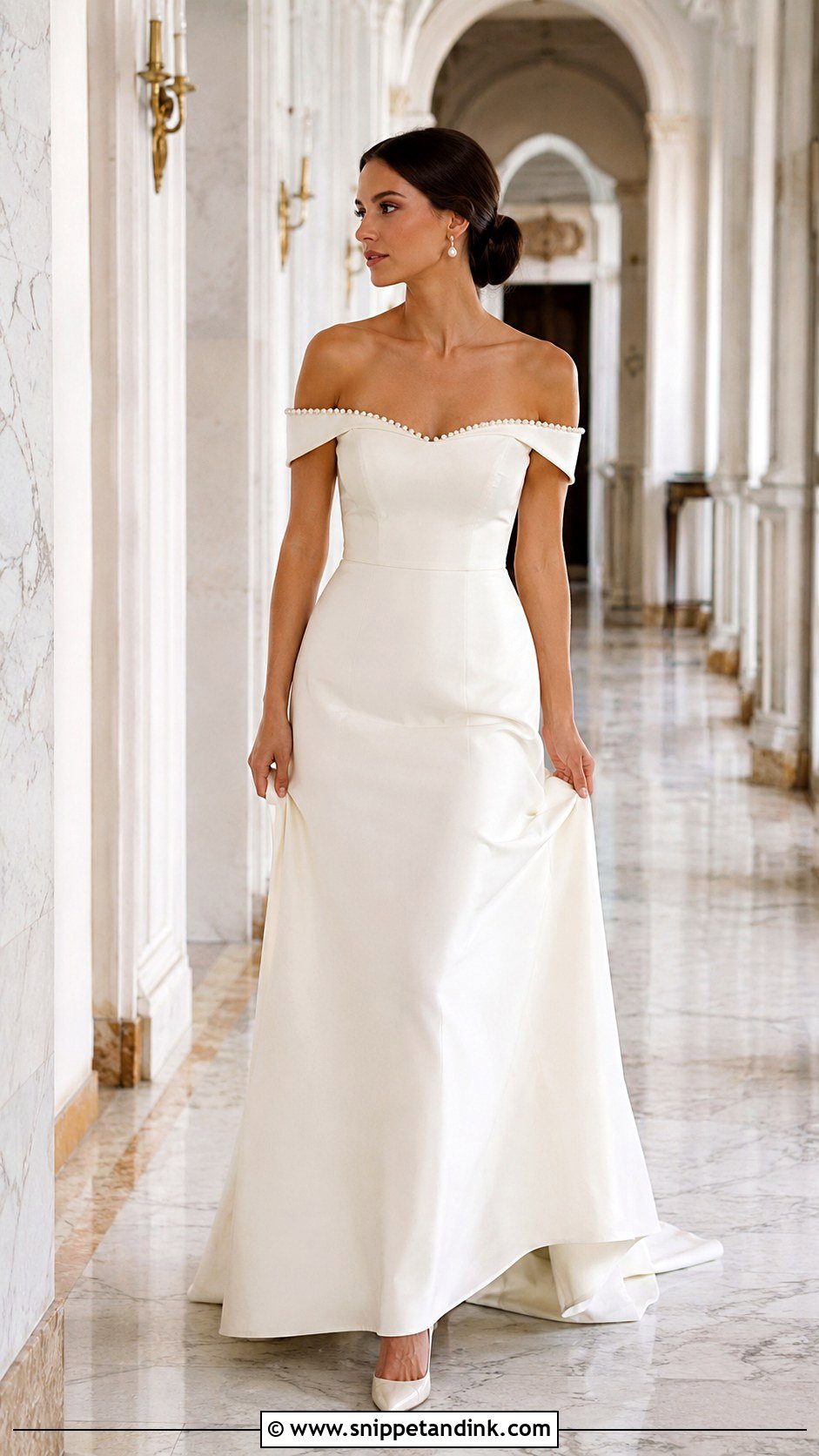 Pearl Off Shoulder Wedding Dress - Snippet and Ink - 25 Wedding Dresses with Pearls