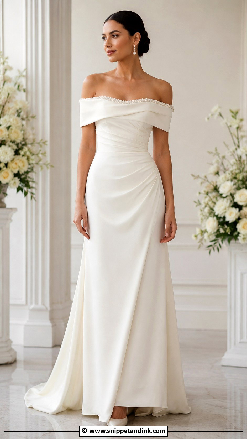 Pearl Off Shoulder Wedding Dress - Snippet and Ink - 35 Pearl Wedding Dress Ideas