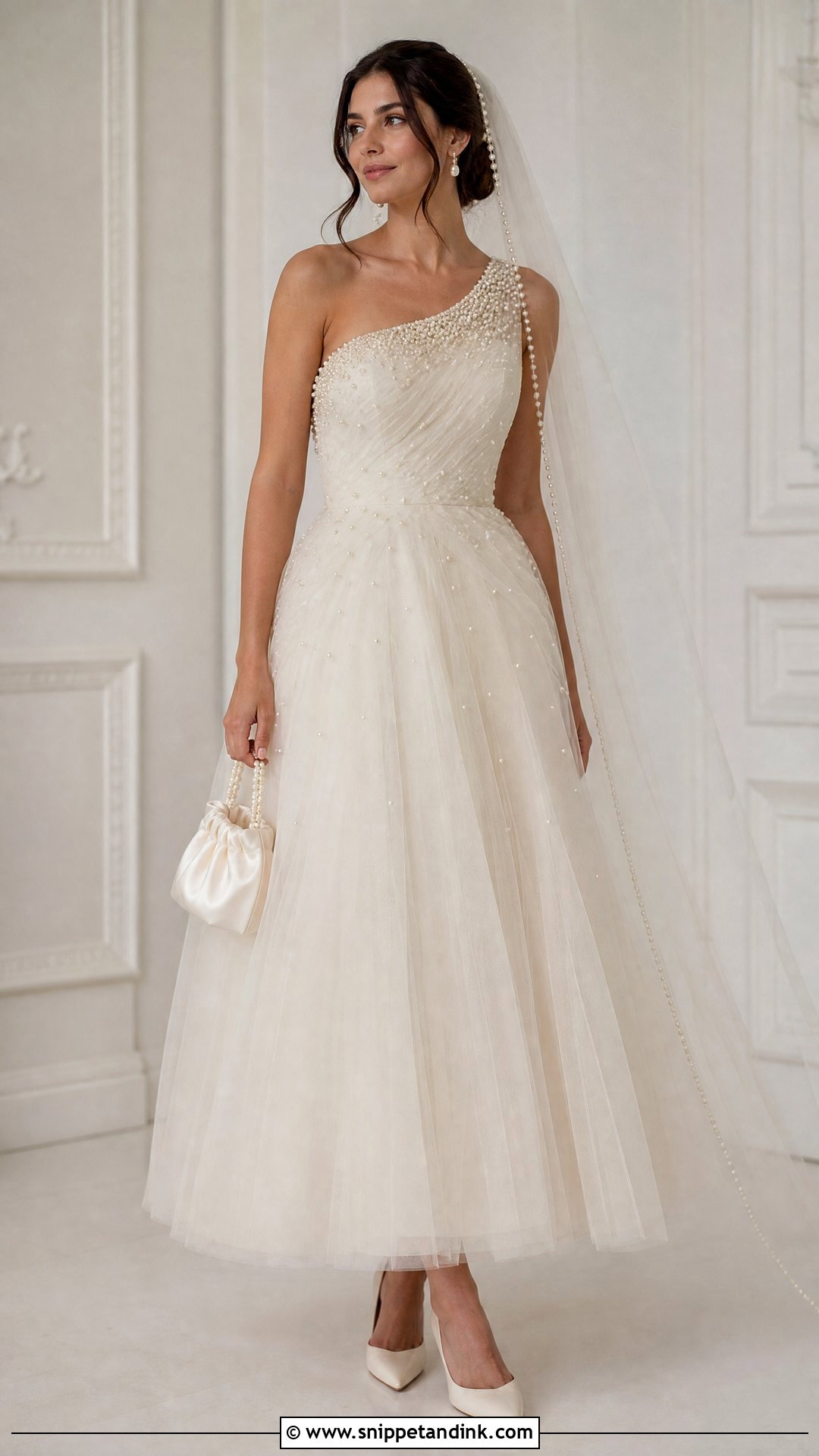 Pearl One Shoulder Wedding Dress - Snippet and Ink - 20 One Shoulder Wedding Dresses