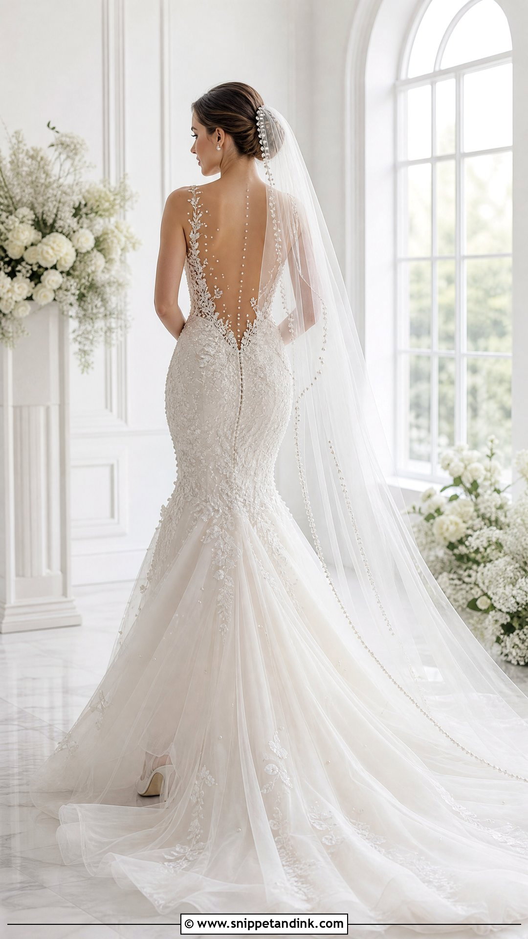 Pearl Open Back Mermaid Wedding Dress - Snippet and Ink - 20 Open Back Mermaid Wedding Dress Ideas