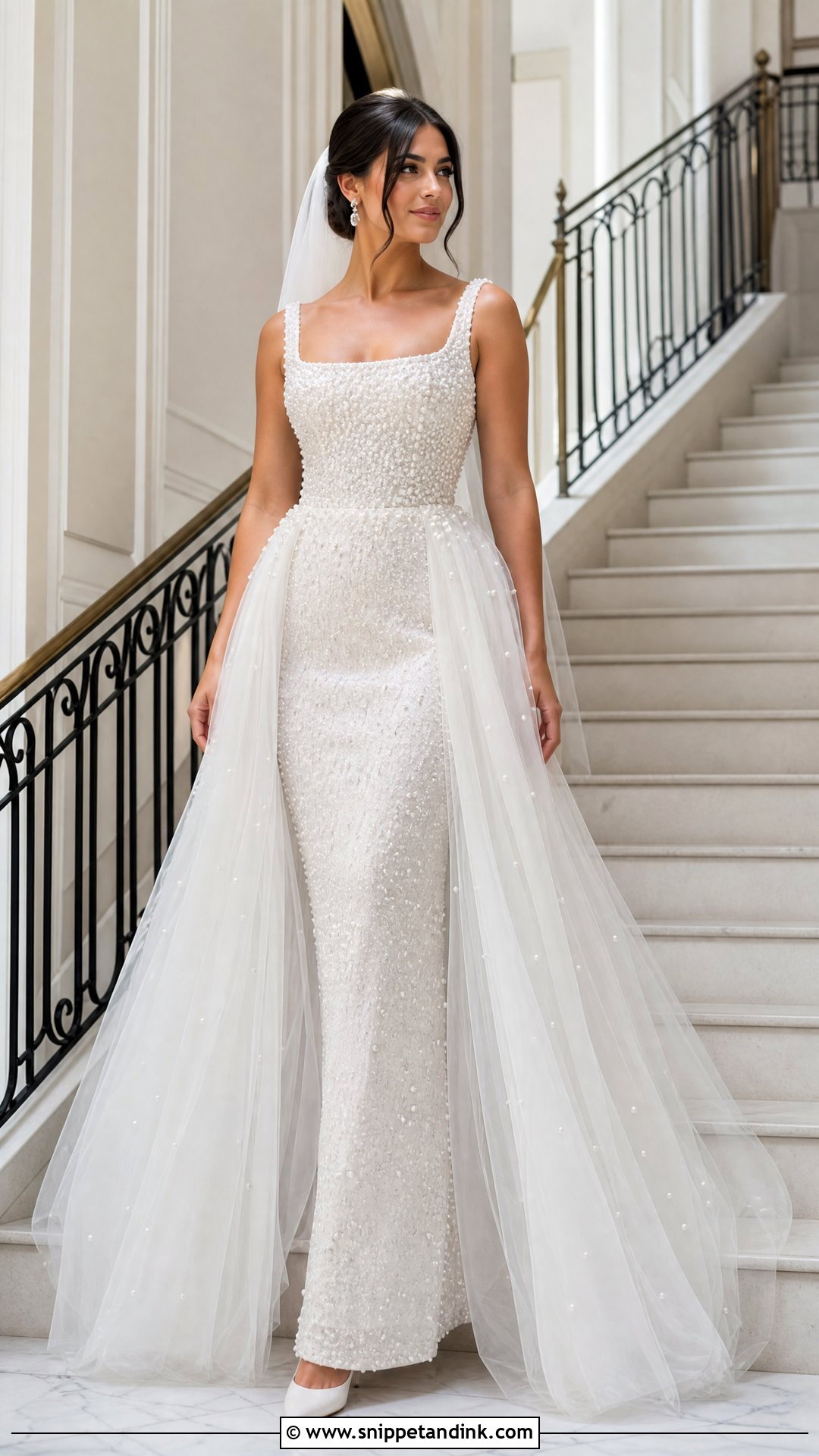 Pearl Overskirt Wedding Dress - Snippet and Ink - 20 Pearl Wedding Dresses