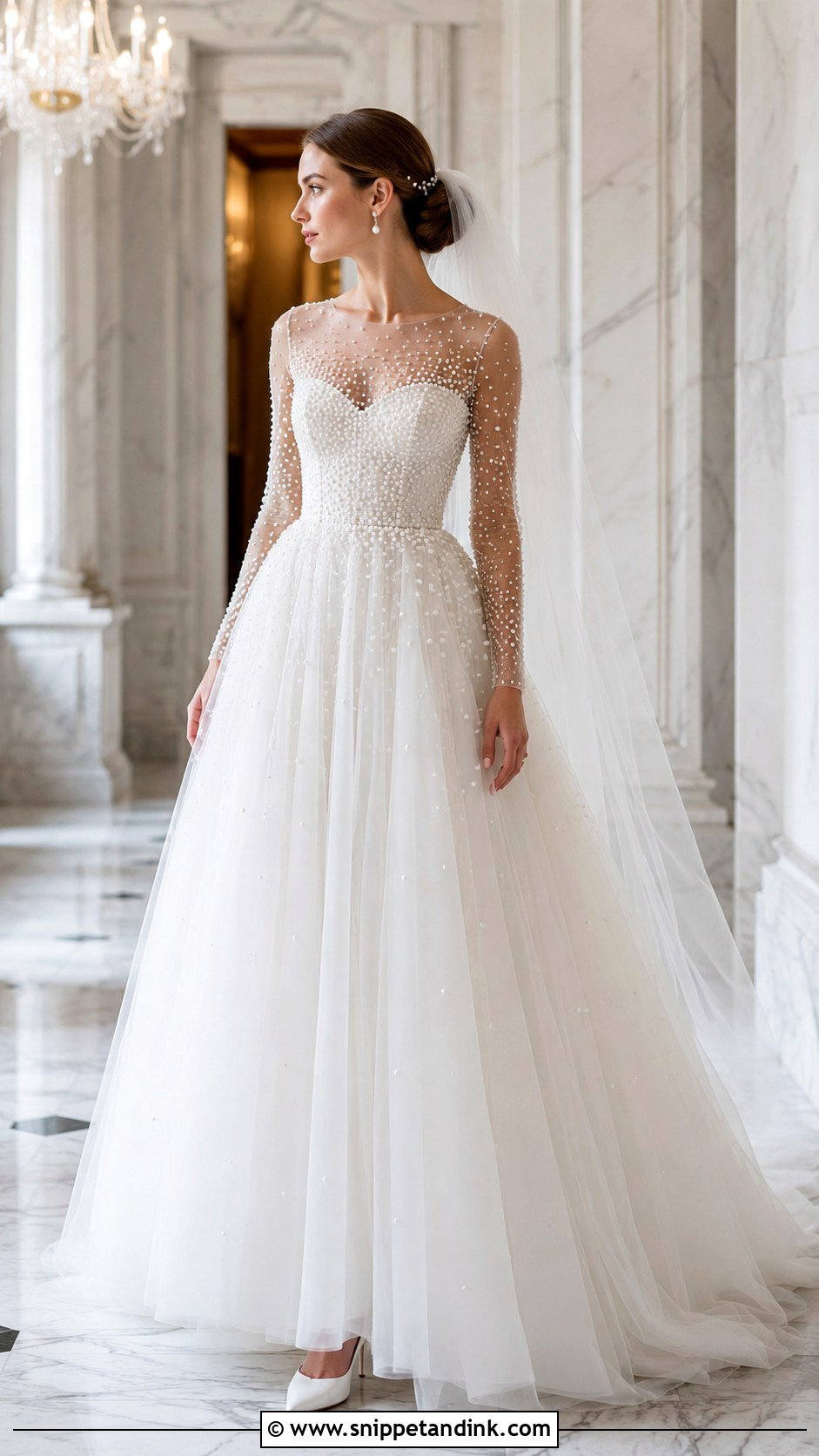 Pearl Princess Wedding Dress With Long Sleeves - Snippet and Ink - 20 Princess Wedding Dresses with Sleeves