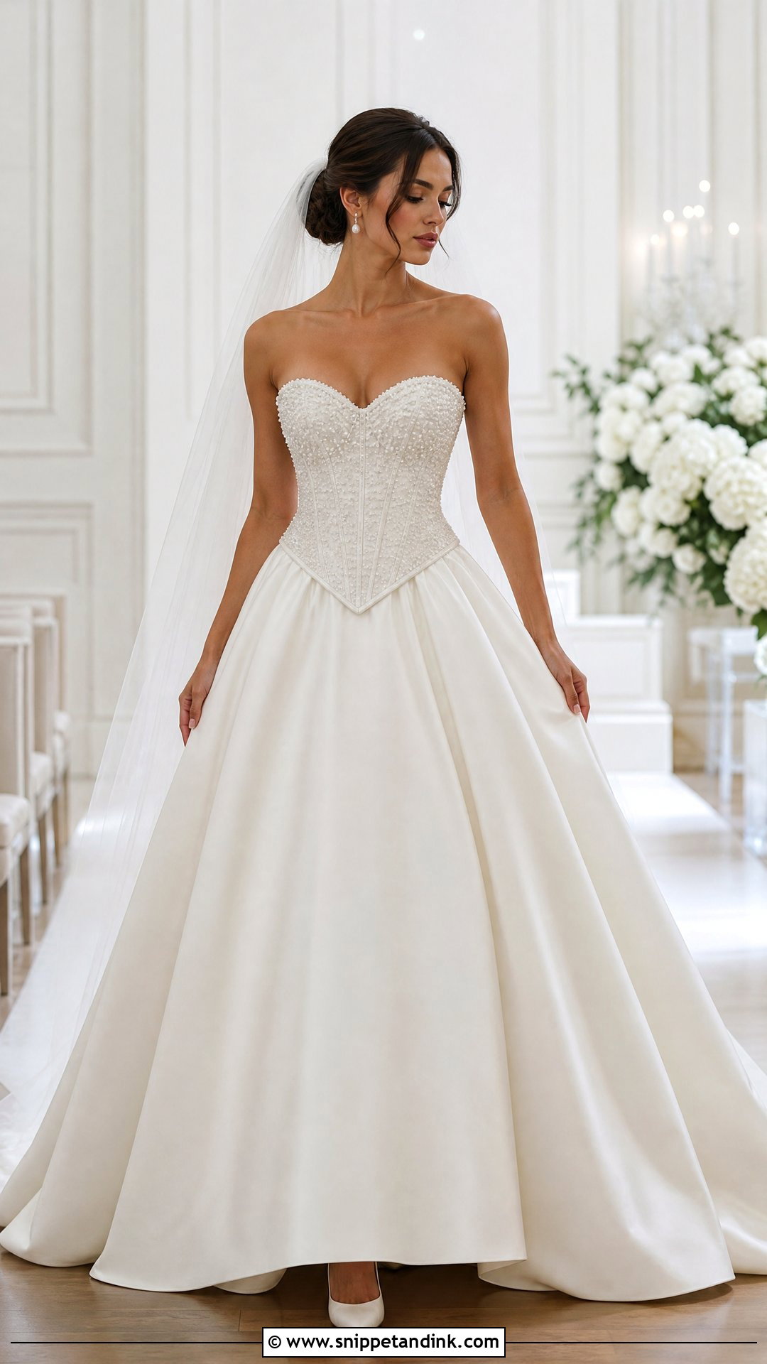 Pearl Satin Basque Waist Wedding Dress - Snippet and Ink - 20 Satin Basque Waist Wedding Dress Ideas