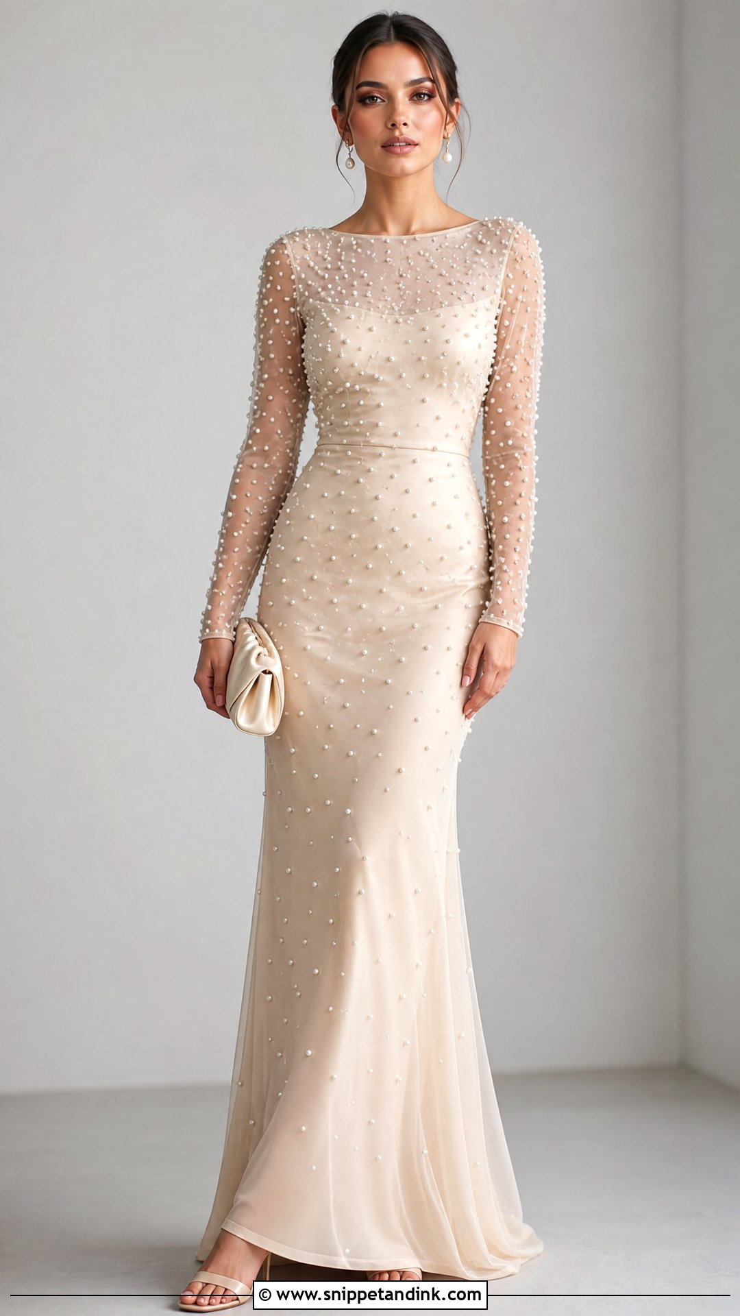 Pearl Sheer Sleeve Gown - Snippet and Ink - 25 Pearl Gown Ideas