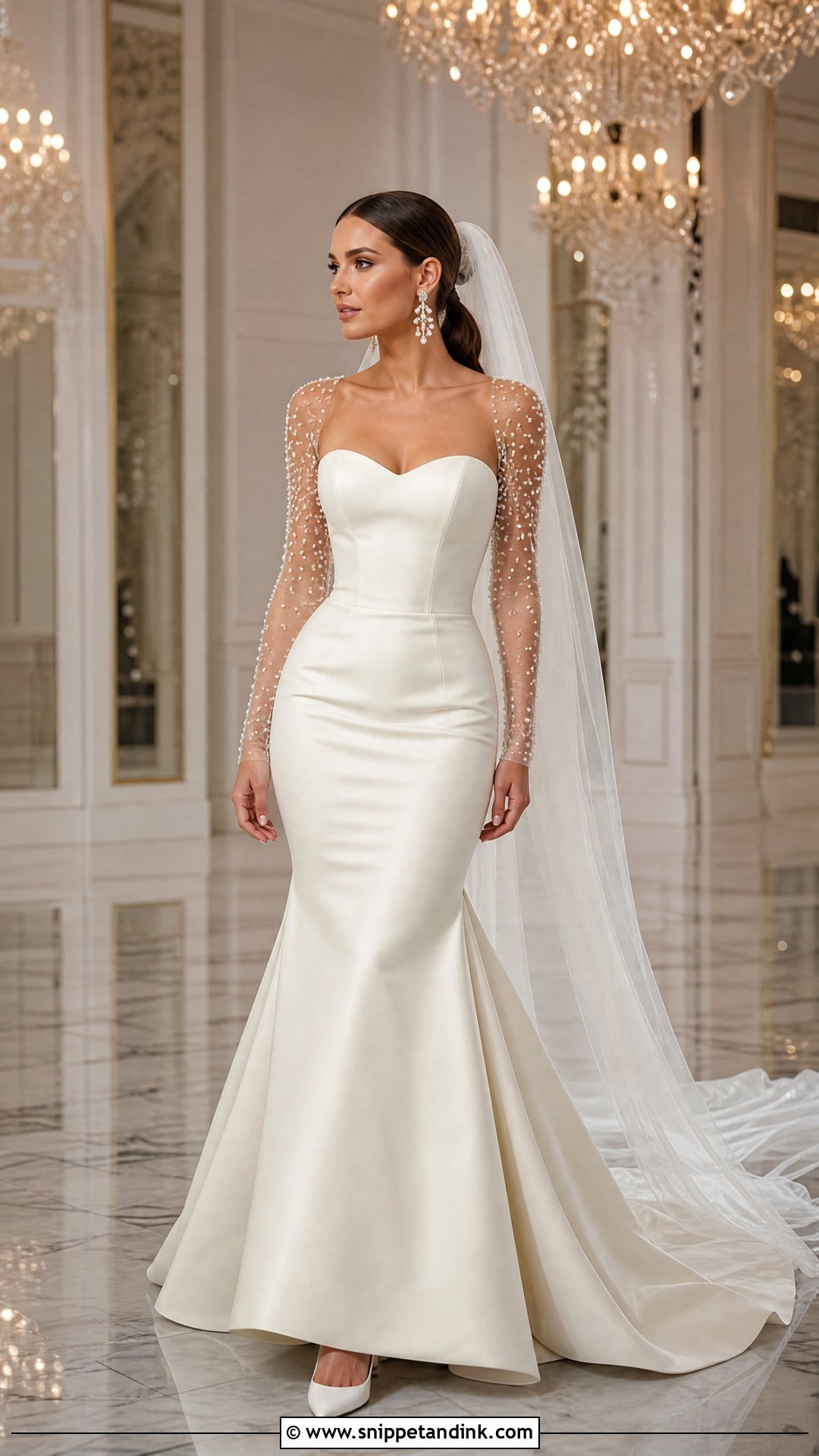 Pearl Sheer Sleeve Mermaid Wedding Dress - Snippet and Ink - 20 Sheer Sleeve Wedding Dress Ideas