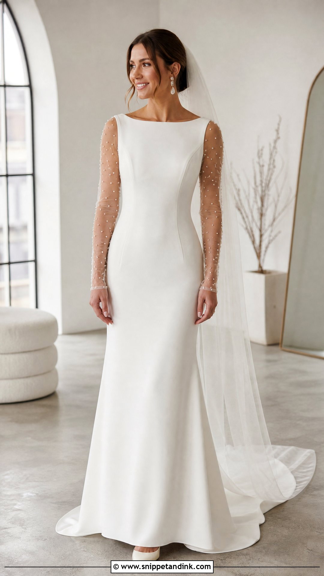 Pearl Sheer Sleeve Wedding Dress - Snippet and Ink - 25 Wedding Dress Pearls Ideas
